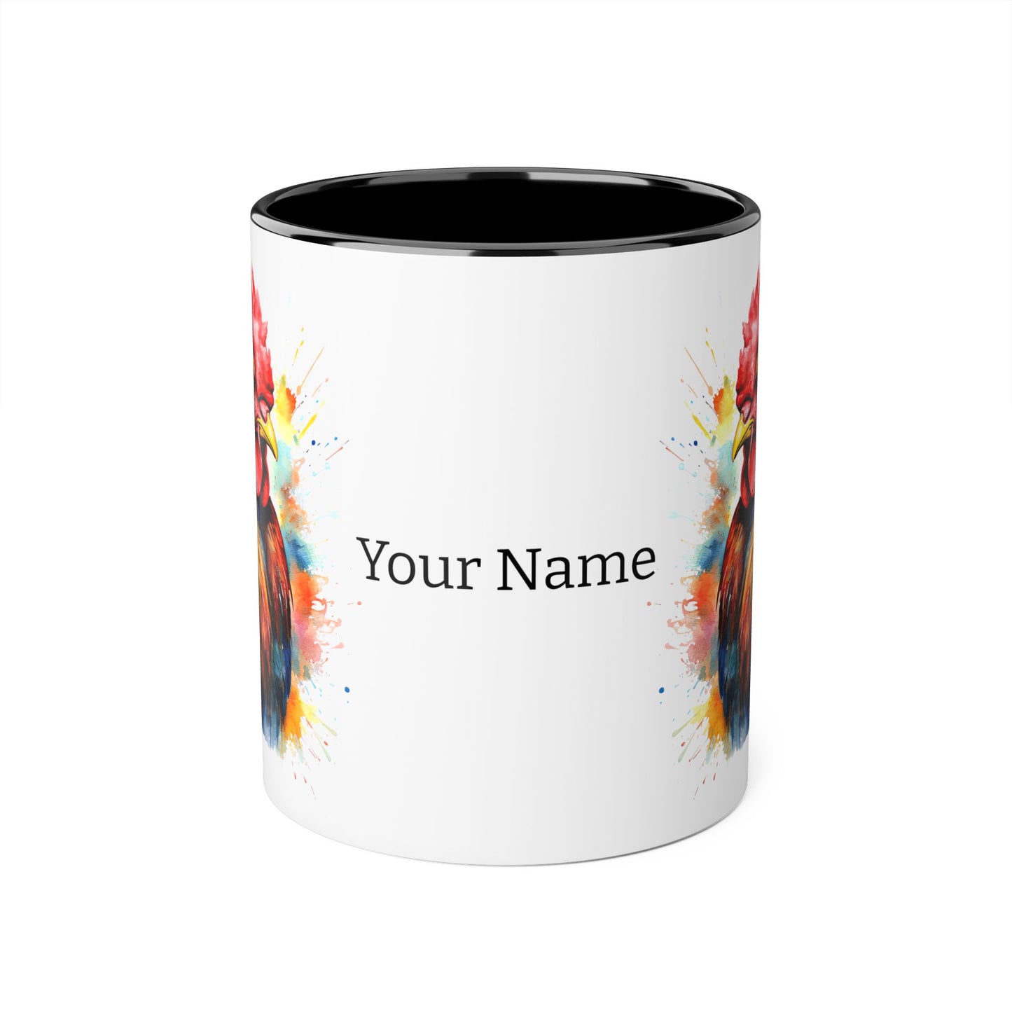 Majestic Rooster: Personalize It! Your Name and Font | Accent Mug (Small) (Black/Blue/Light Green/Pink/Red/Yellow) 🇨🇦🇺🇸