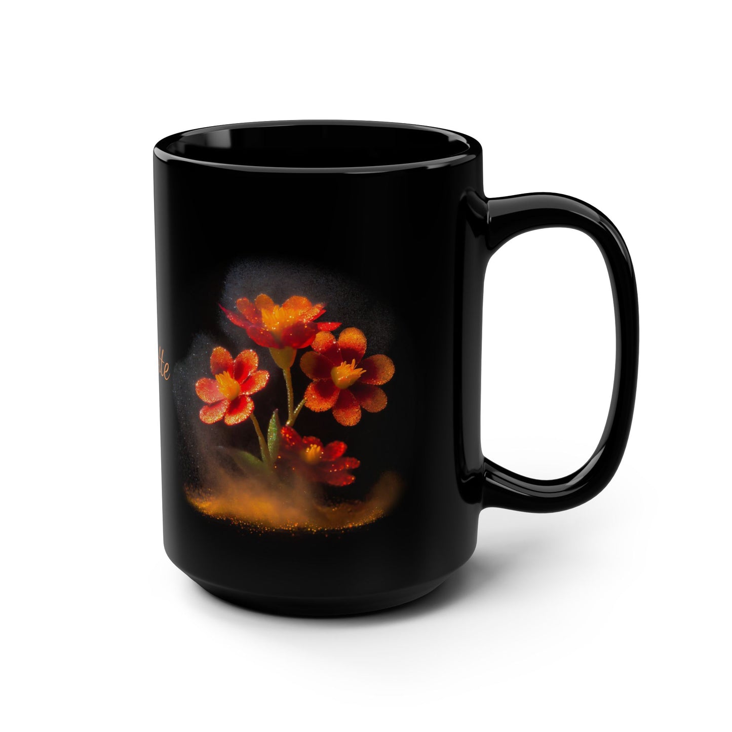 Orange Flowers in Pixie Dust · Personalize It! Your Name and Font | Black Mug (Medium)