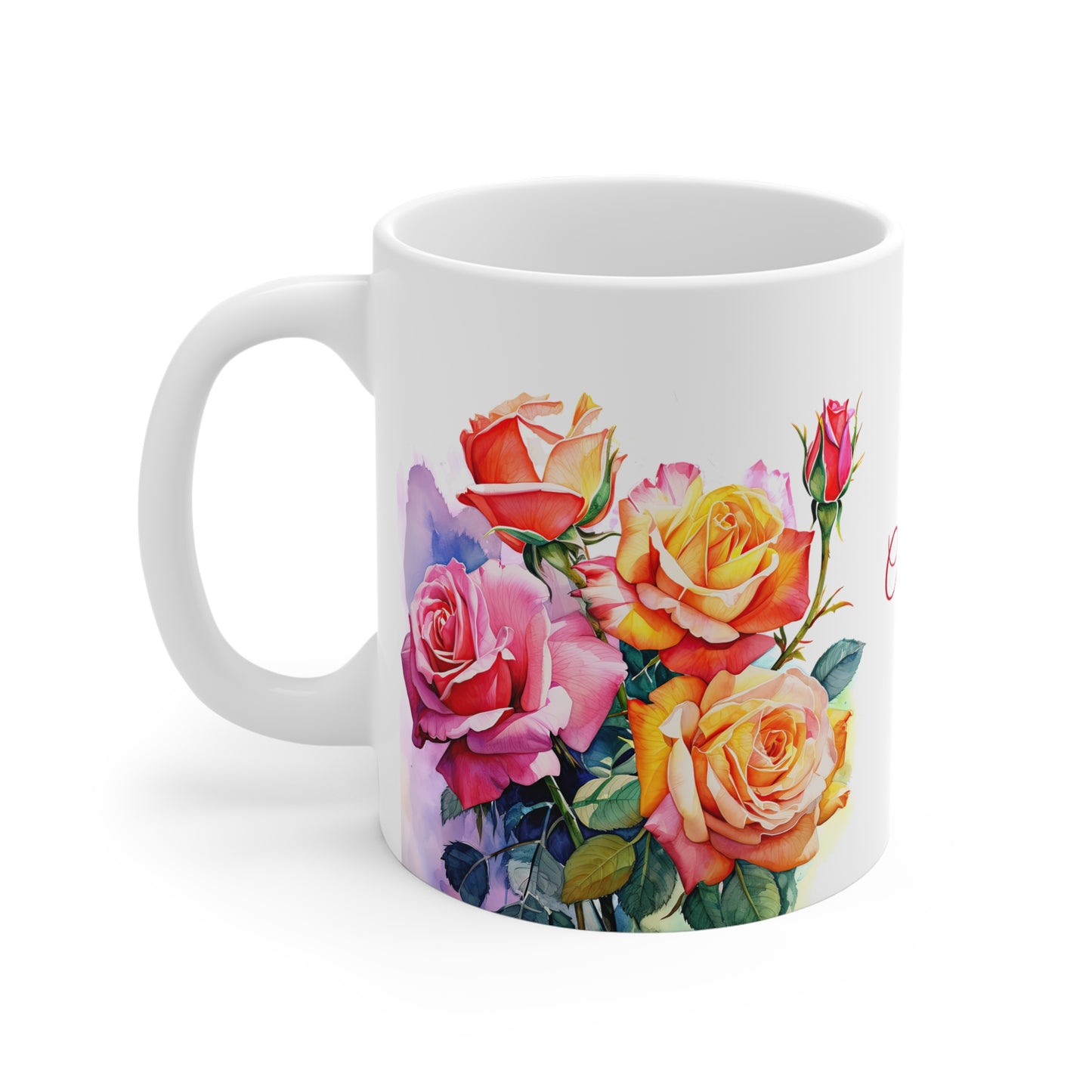 Roses Pink and Yellow: Personalize It! Your Name in Your Font Color | Ceramic Mug (Small/Medium)