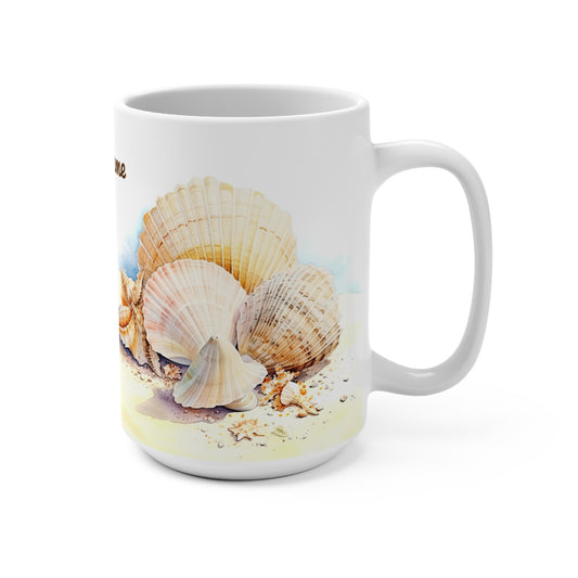 Serene Seashells Watercolor Art · Personalize It! Your Name, Font and Color | Ceramic Mug (Medium)