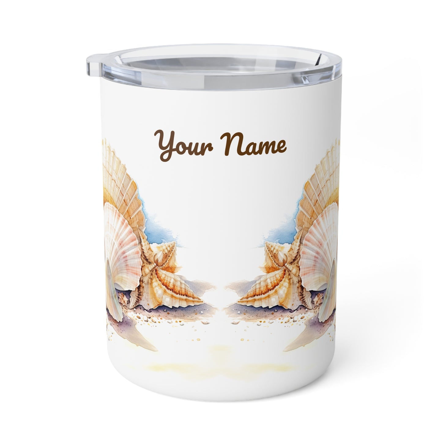 Serene Seashells Watercolor Art · Personalize It! Your Name, Font and Color | Insulated Coffee Mug