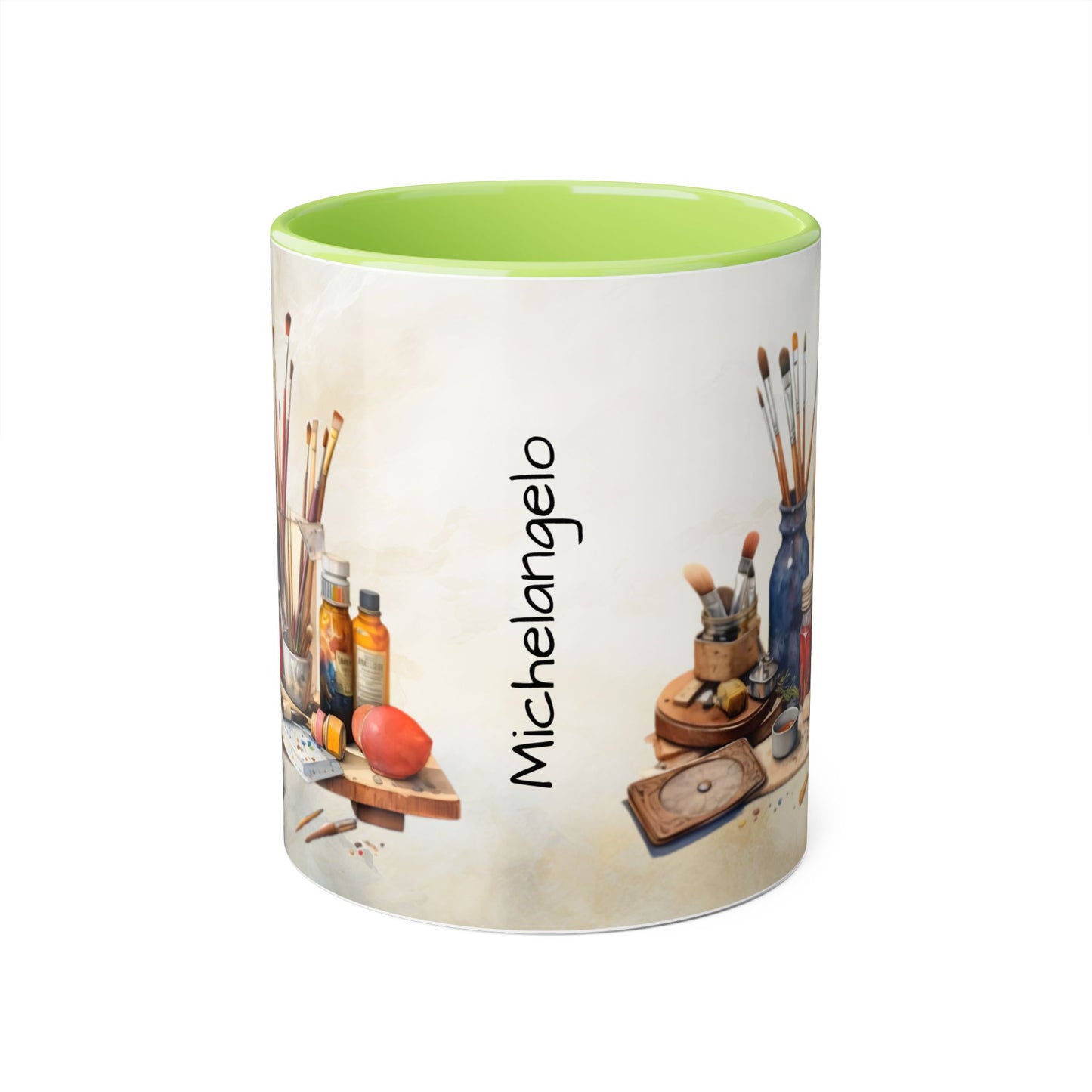 Artist's Painting Tools, Personalize It! Your Name, Accent Mug (Small) (Black/Light Green/Pink/Navy Blue/Red/Yellow)