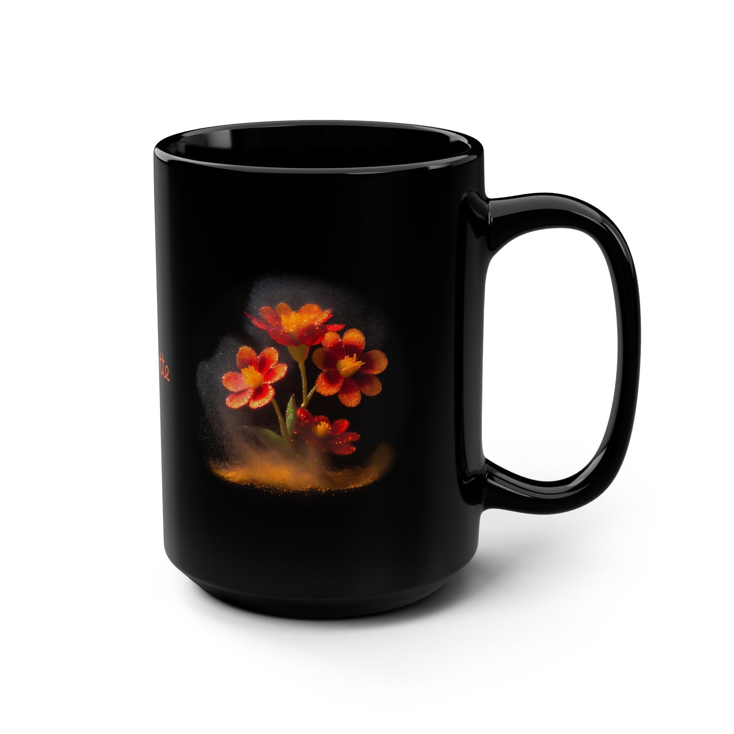 Orange Flowers in Pixie Dust: Personalize It! Your Name Your Font | Black Mug (Medium)