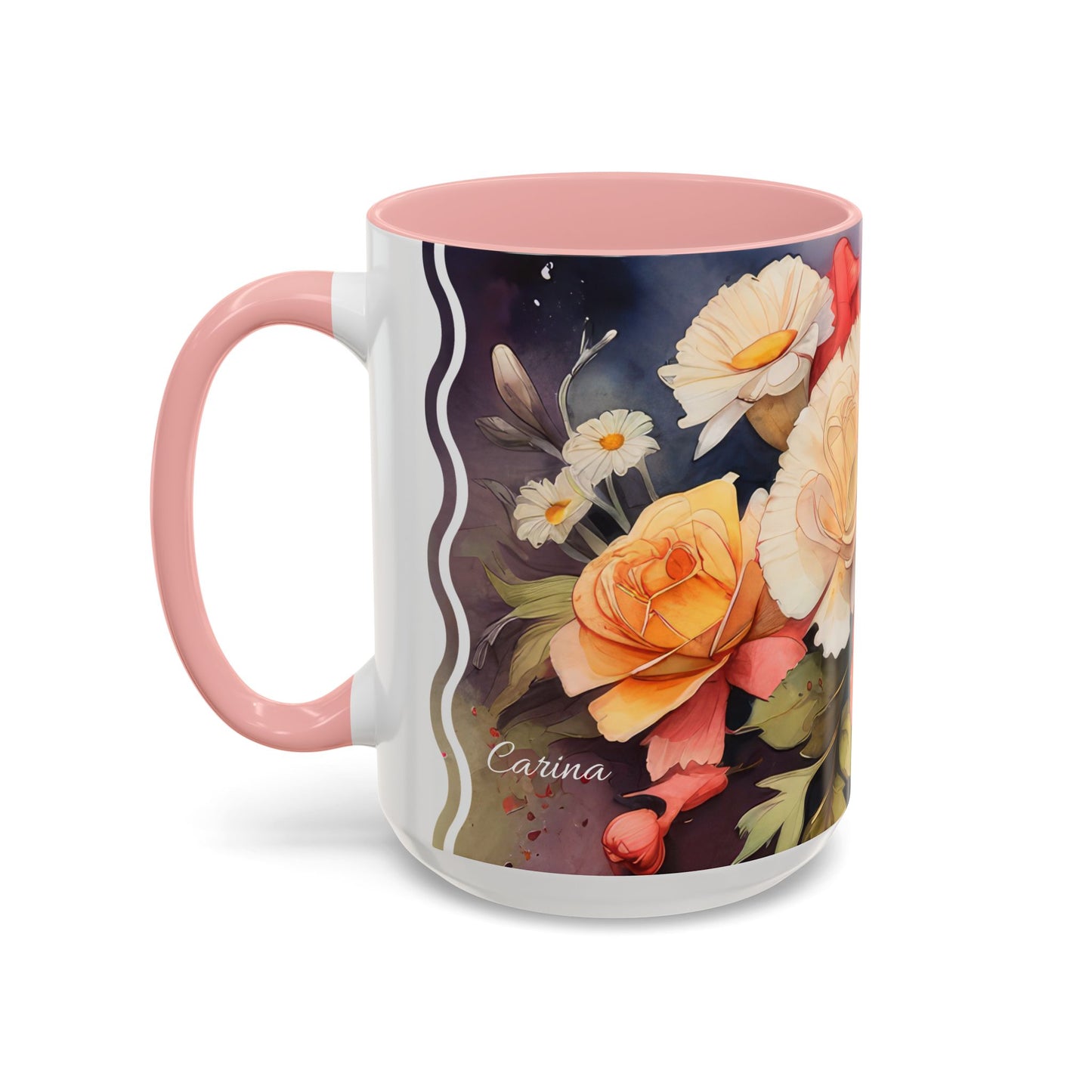 Carnation Cascade: Personalize It! Your Name, Your Font | Accent Mug (Medium) (Pink/Red)