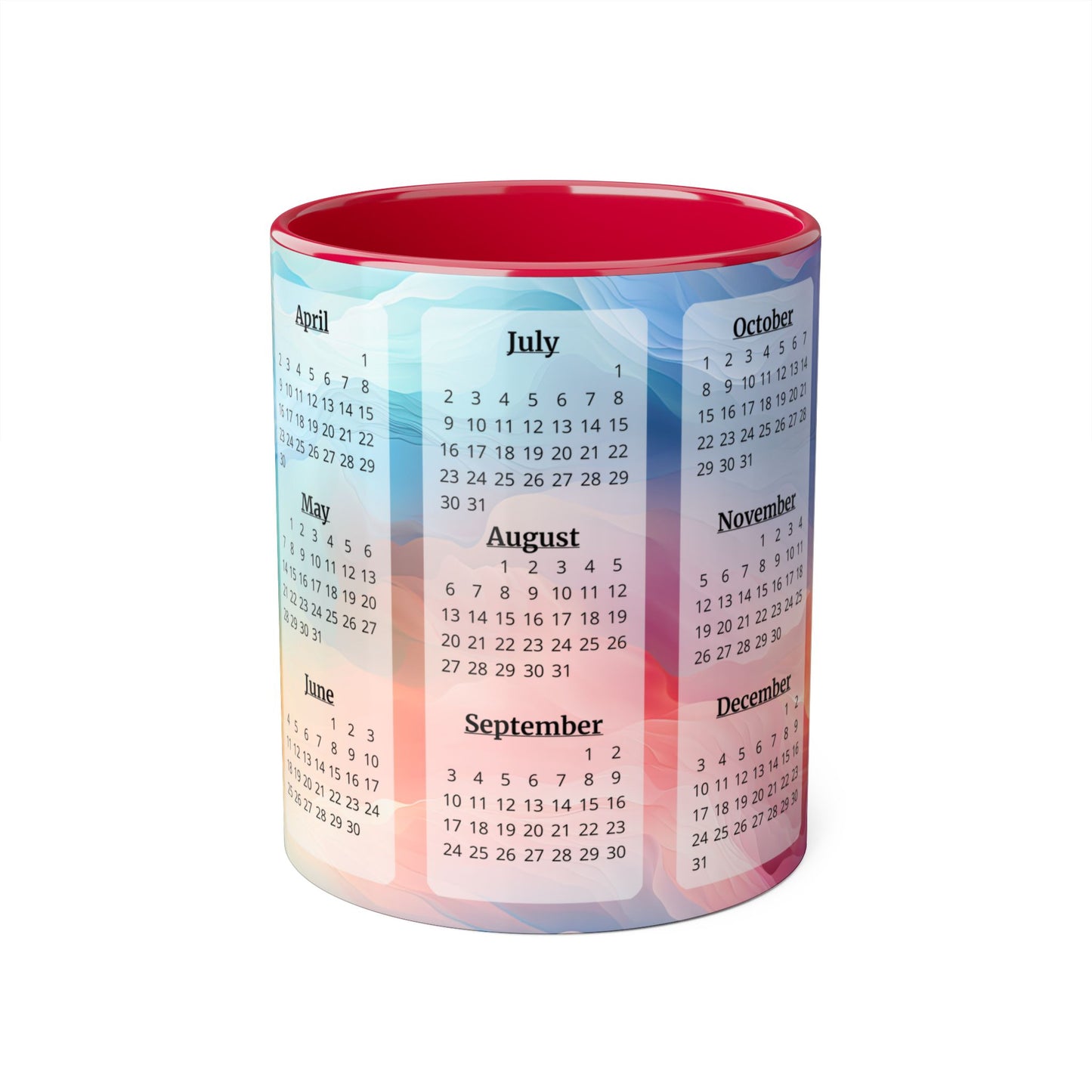 Crystal Clouds · Calendar Mugs: 15-Year Calendar 2023 to 2037 | Accent Mug (Small) (Pink/Red).