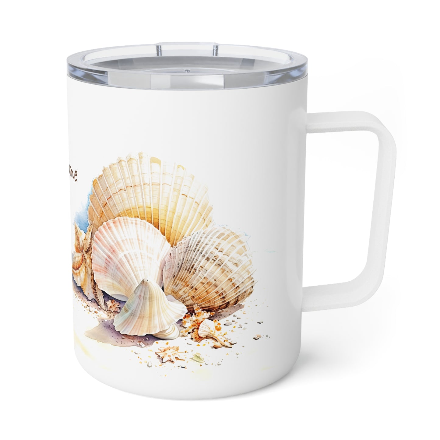 Serene Seashells Watercolor Art: Personalize It! Your Name, Font and Color | Insulated Coffee Mug 🇺🇸🇨🇦