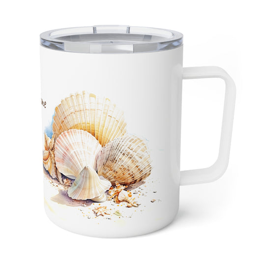 Serene Seashells Watercolor Art: Personalize It! Your Name, Font and Color | Insulated Coffee Mug 🇺🇸🇨🇦