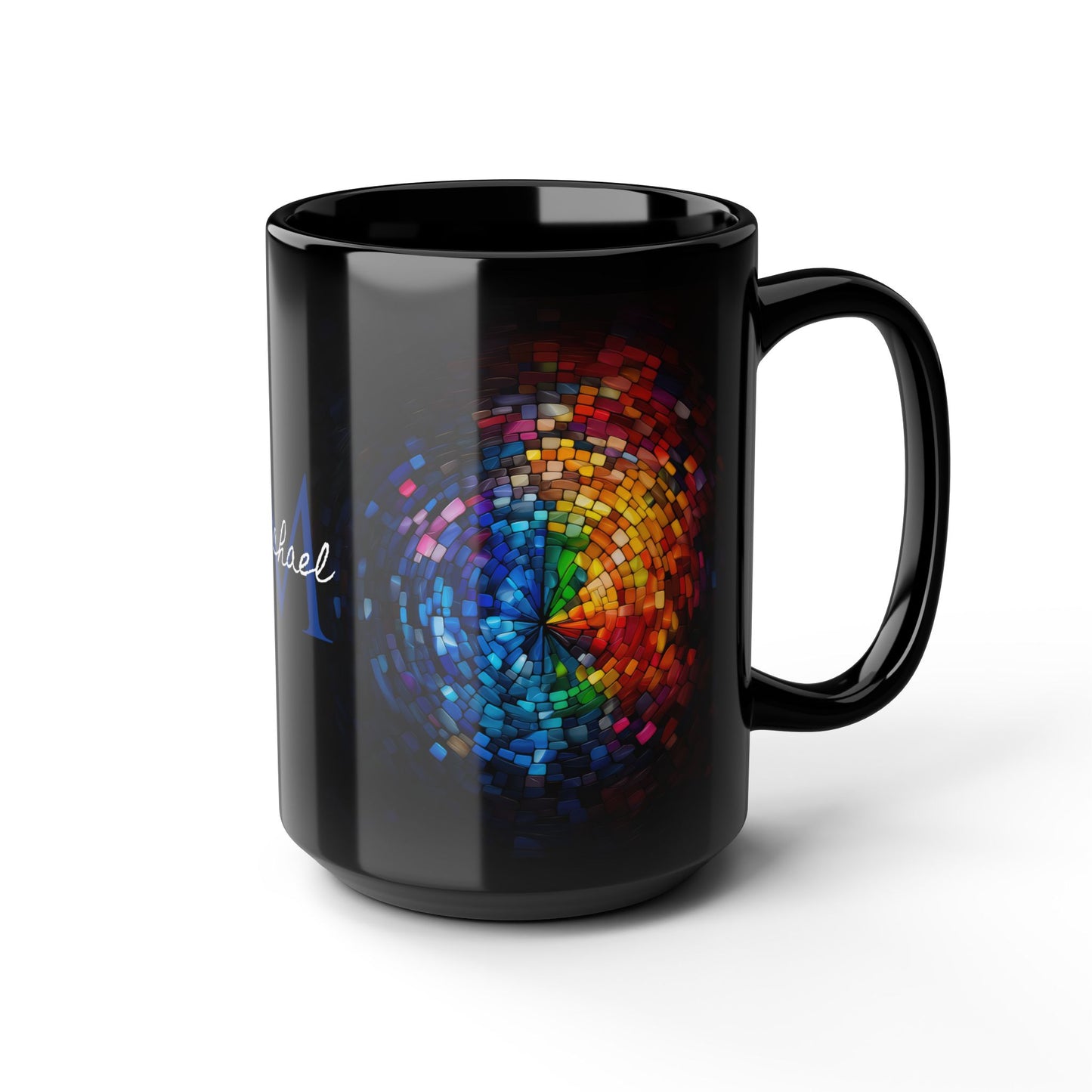 Rainbow Eye Mosaic: Personalize It! Your Name | Black Mug (Medium)