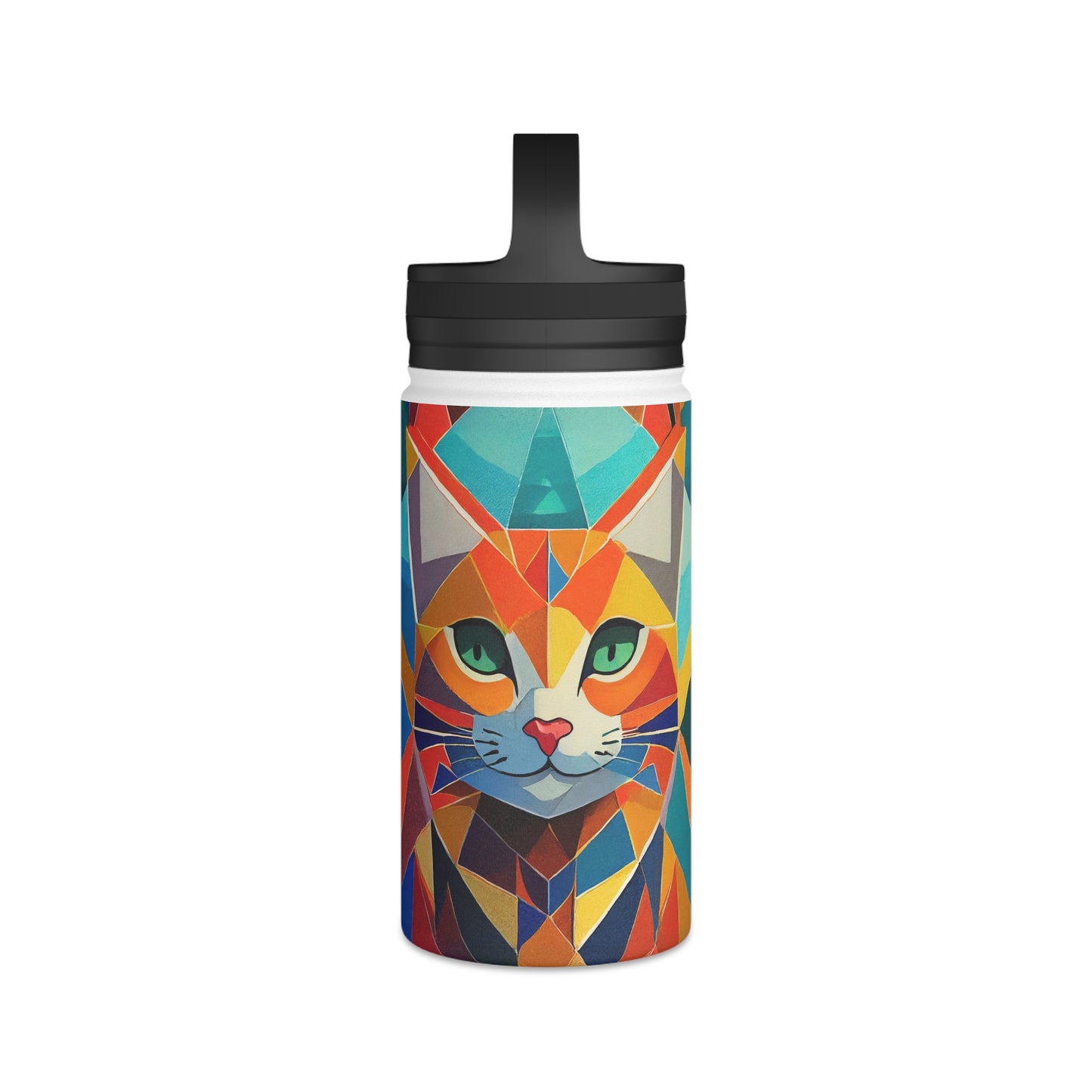 Geometric Feline Fusion | Stainless Steel Water Bottle Handle Lid (Small/Medium)