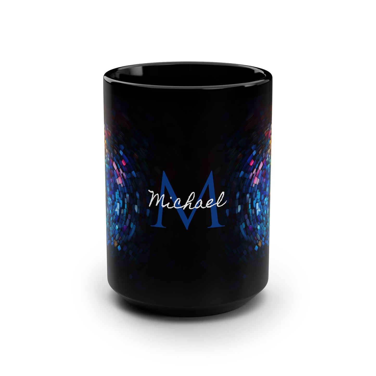 Rainbow Eye Mosaic: Personalize It! Your Name | Black Mug (Medium)