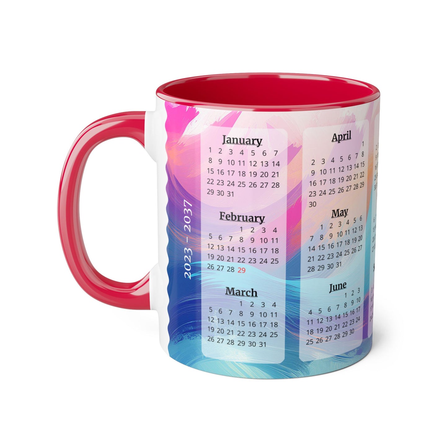 Palette of Pinks and Pastels, 15 Year Calendar 2023 to 2037, Accent Mug (Small) (Pink/Red/Yellow)