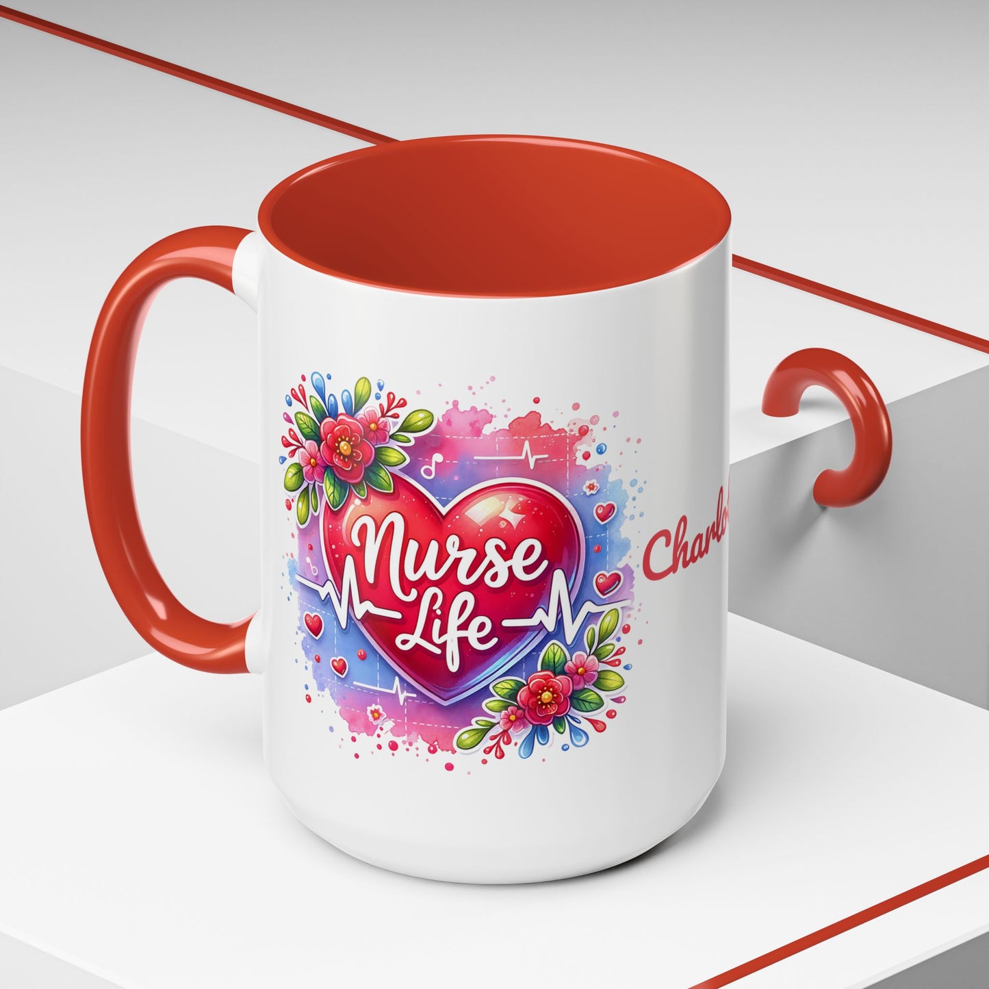 Nurse Life · Personalize It! Your Name | Accent Mug (Medium) (Red)