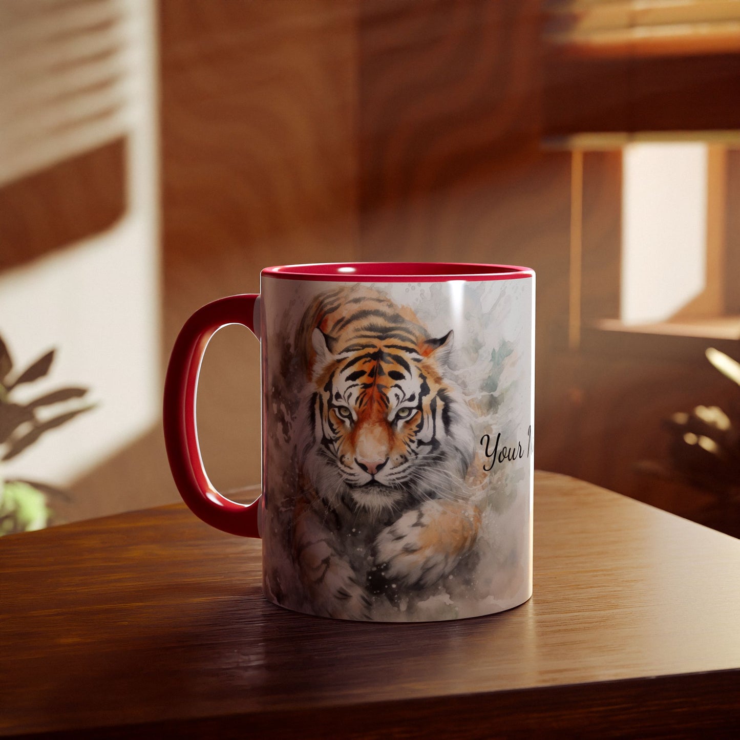 Twin Mystic Tigers · Personalize It! Your Name and Font | Accent Mug (Small) (Black/Red/Yellow).