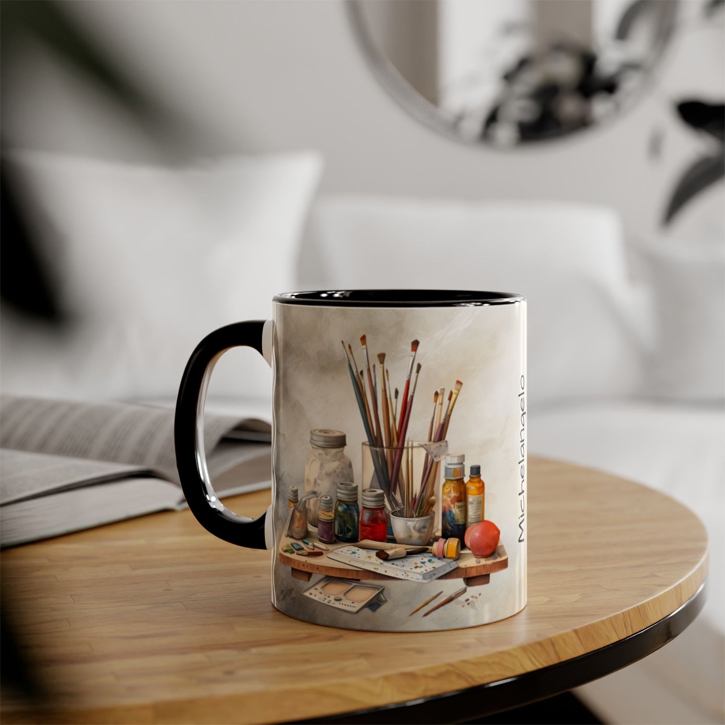 Artist's Painting Tools, Personalize It! Your Name, Accent Mug (Small) (Black/Light Green/Pink/Navy Blue/Red/Yellow)