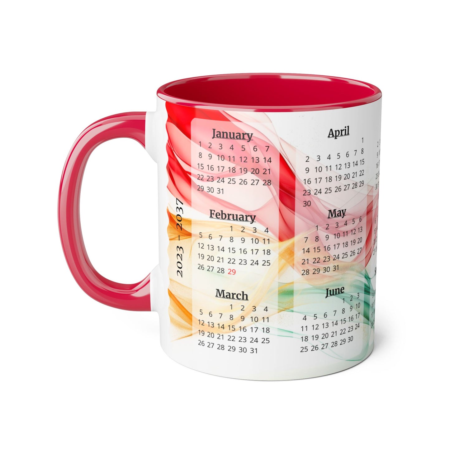 Seta Italiana, 15 Year Calendar 2023 to 2037, Accent Mug (Small) (Light Green/Red/Yellow)