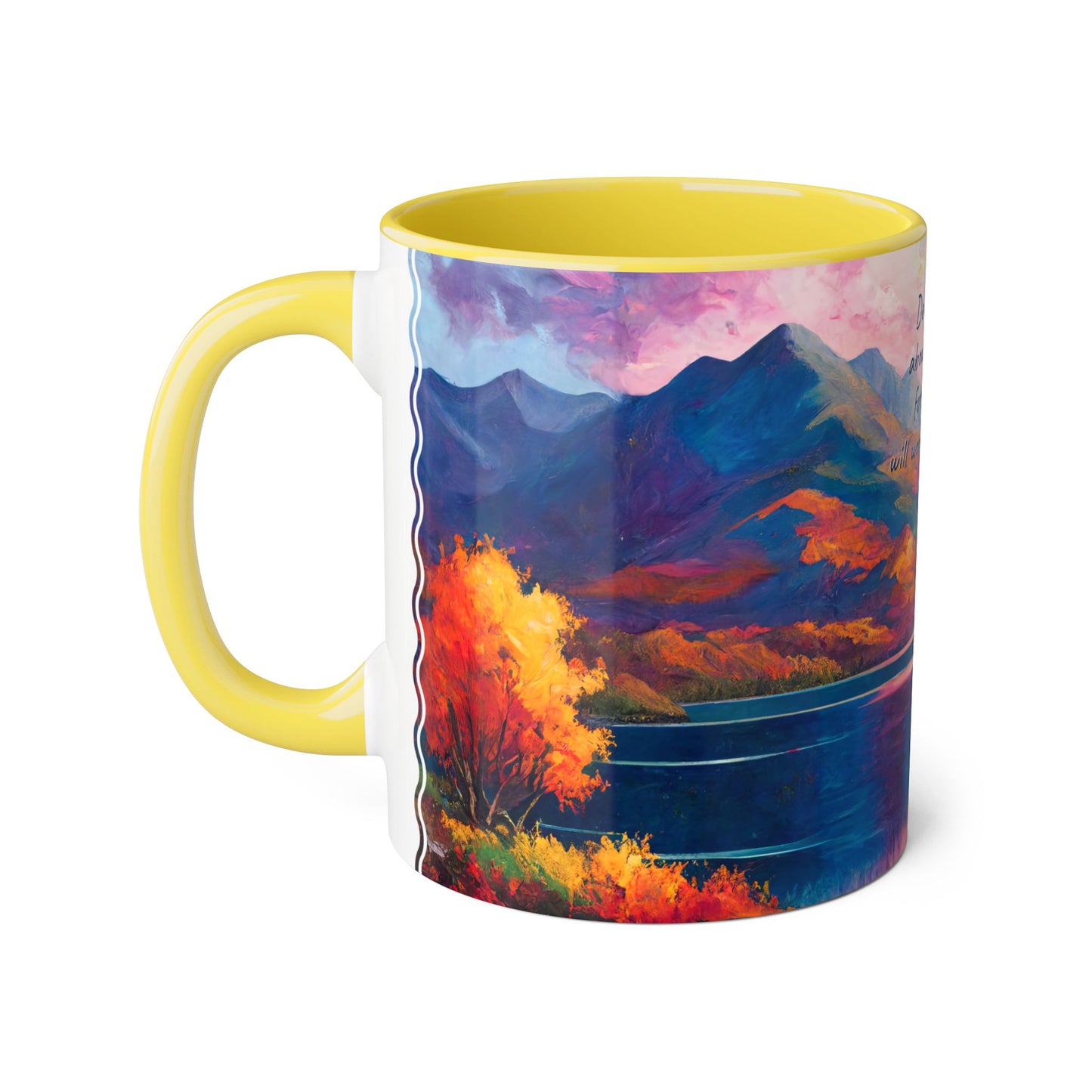 Autumn Lake · Customize It! Your Text or Quote | Accent Mug (Small) (Blue/Pink/Red/Yellow).