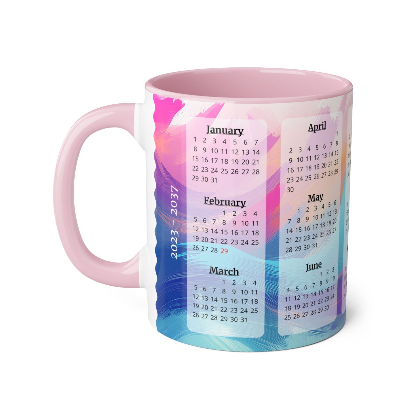 Palette of Pinks and Pastels, 15 Year Calendar 2023 to 2037, Accent Mug (Small) (Pink/Red/Yellow)