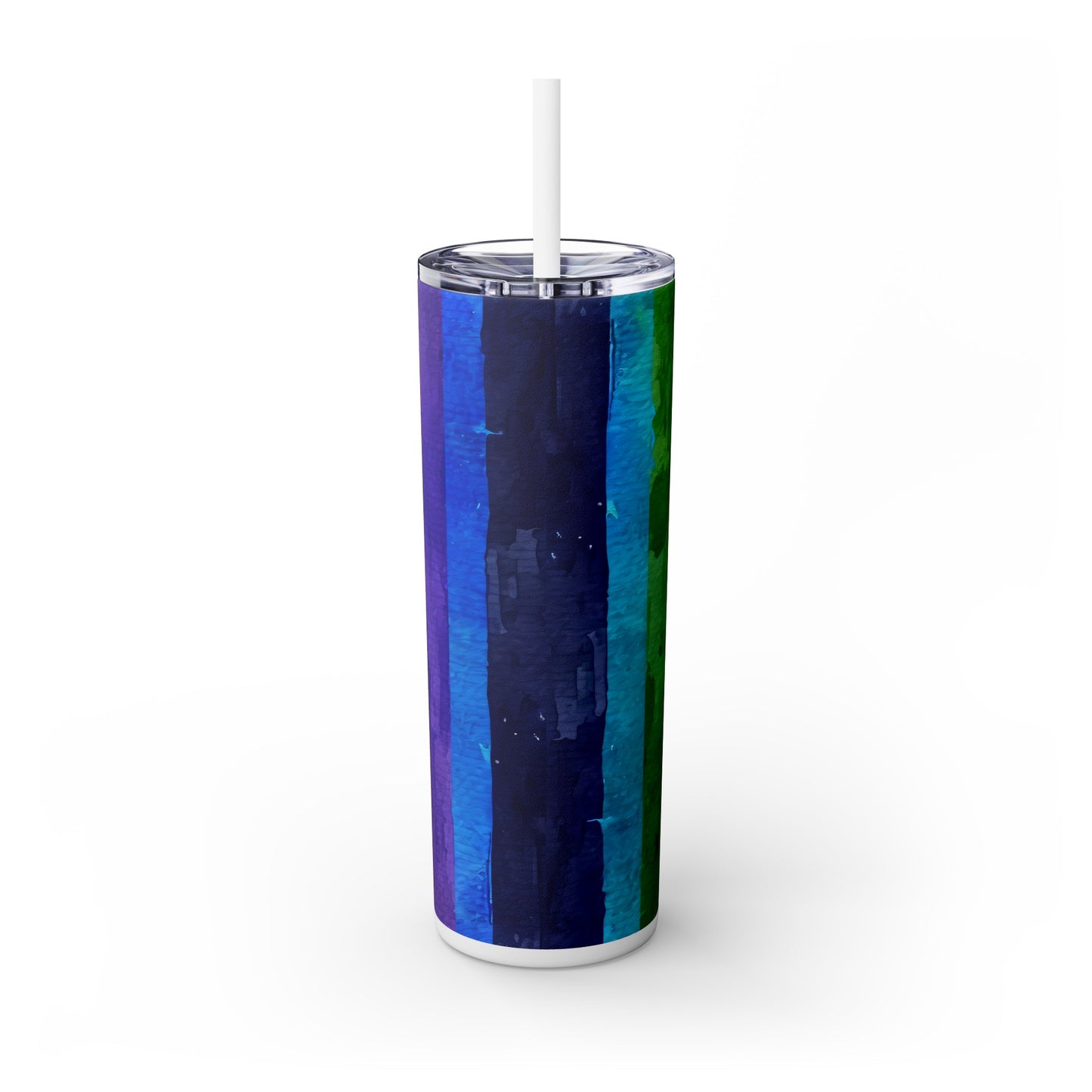 Vertical Rainbow Stripes: Personalize It! Your Name Your Font | Skinny Tumbler with Straw