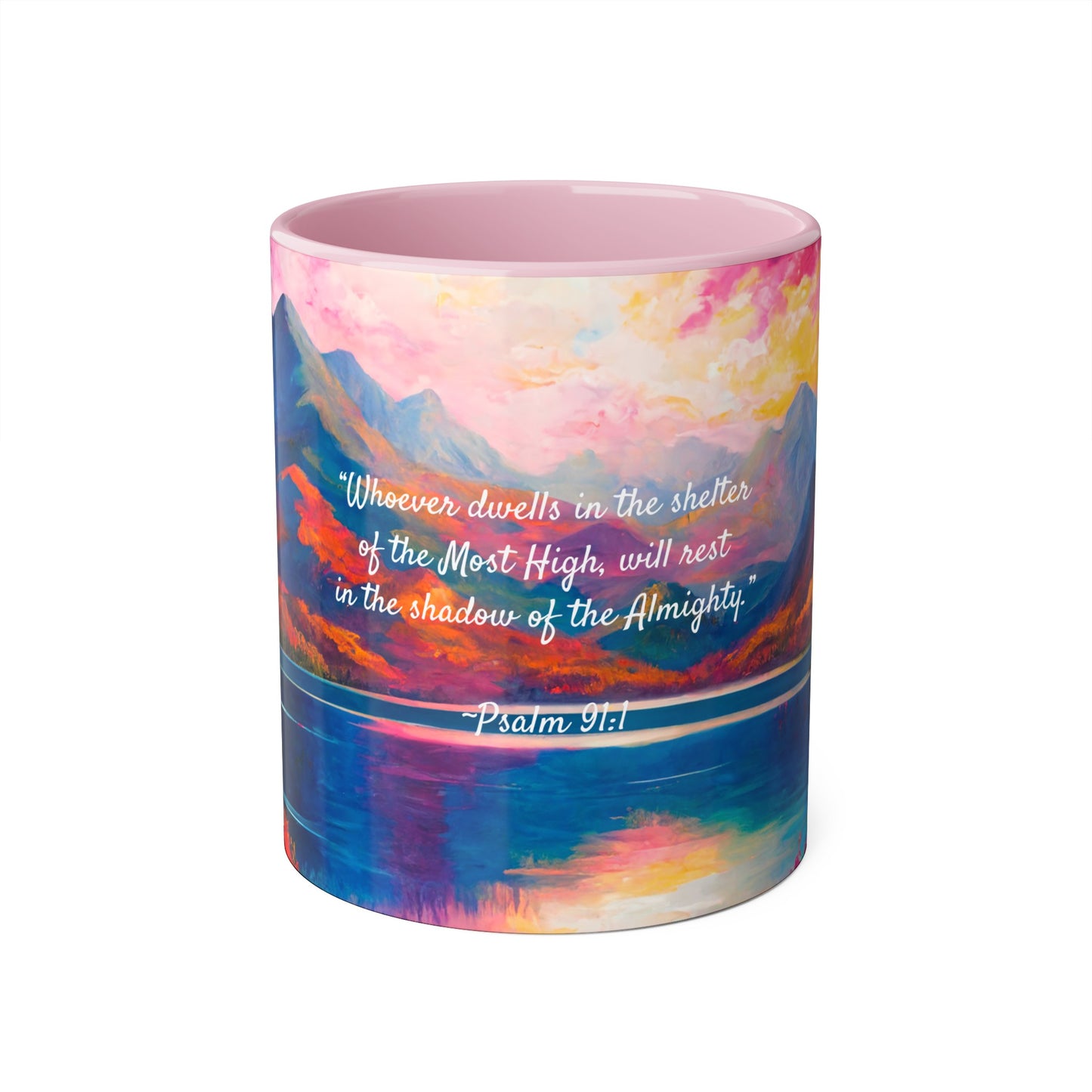 Autumn Lake, Psalm 91, Accent Mug (Small) (Blue/Pink/Red/Yellow)