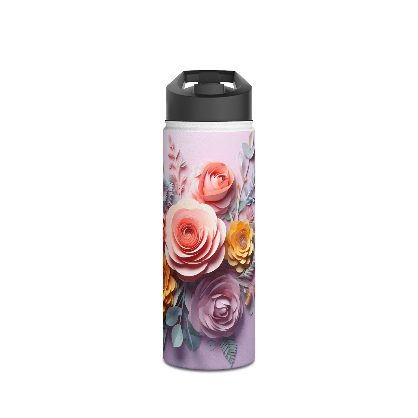 Pastel Paper Floral Dream: Personalize It! Your Name, Your Font | Stainless Steel Water Bottle Standard Lid (Small/Medium)