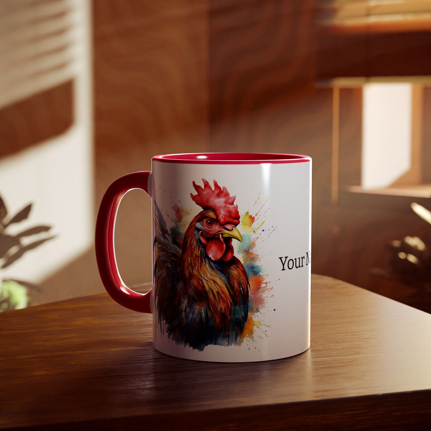 Majestic Rooster: Personalize It! Your Name and Font | Accent Mug (Small) (Black/Blue/Light Green/Pink/Red/Yellow) 🇨🇦🇺🇸