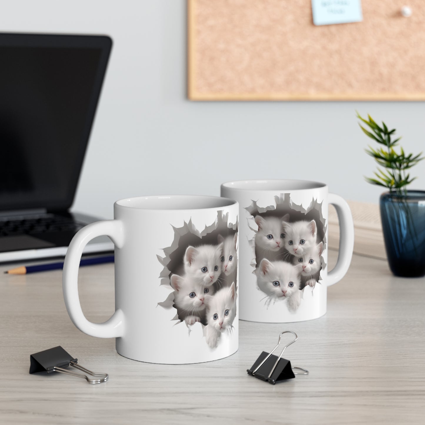 White Kittens in a Mug Hole, Ceramic Mug (Small)