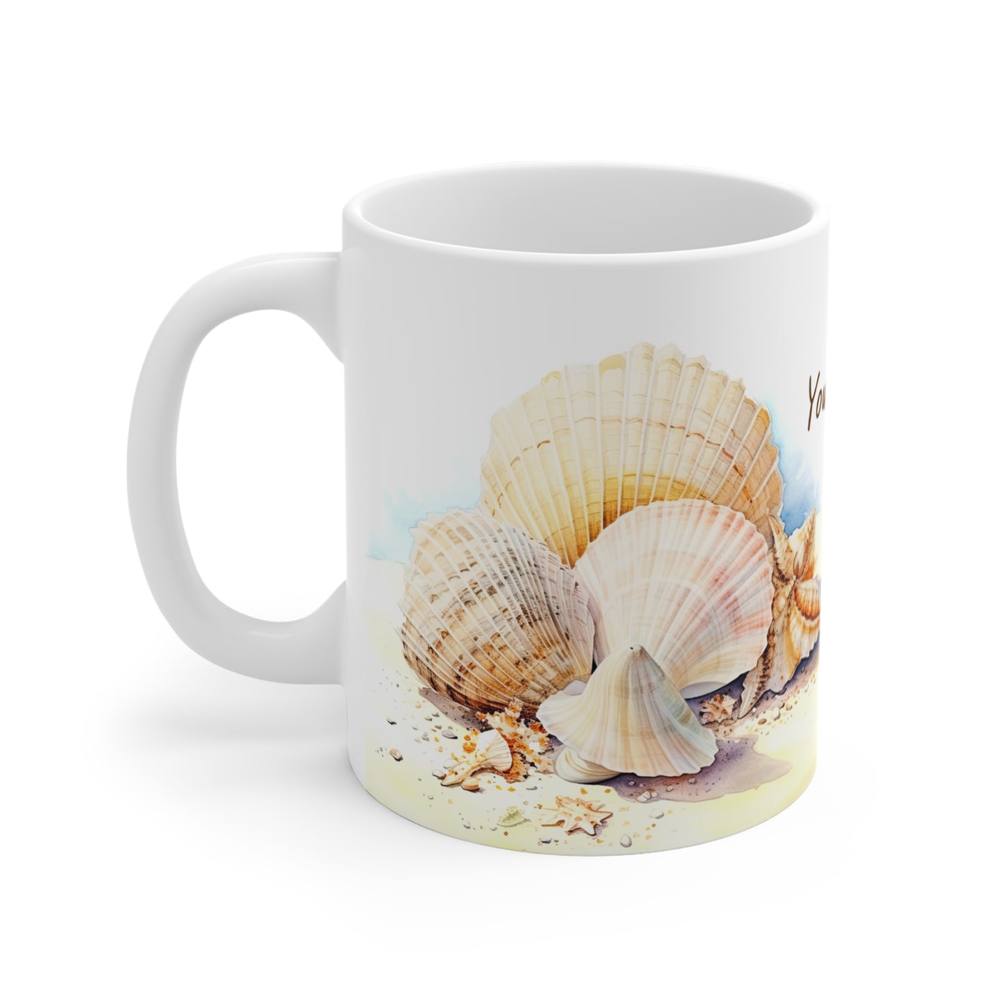 Serene Seashells Watercolor Art: Personalize It! Your Name, Font and Color | Ceramic Mug (Small)