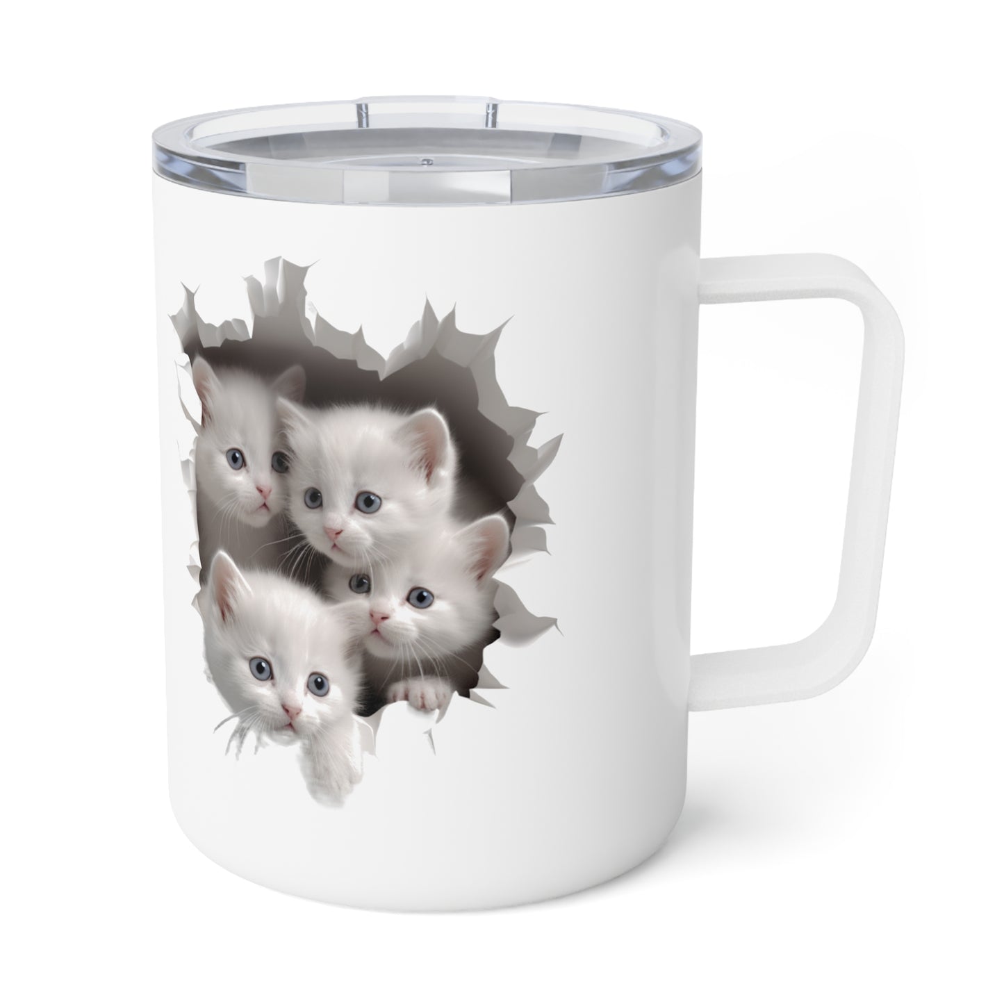 White Kittens in a Mug Hole, Insulated Coffee Mug