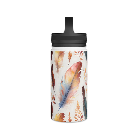 Watercolor Feathers and Foliage | Stainless Steel Water Bottle Handle Lid (Small/Medium)