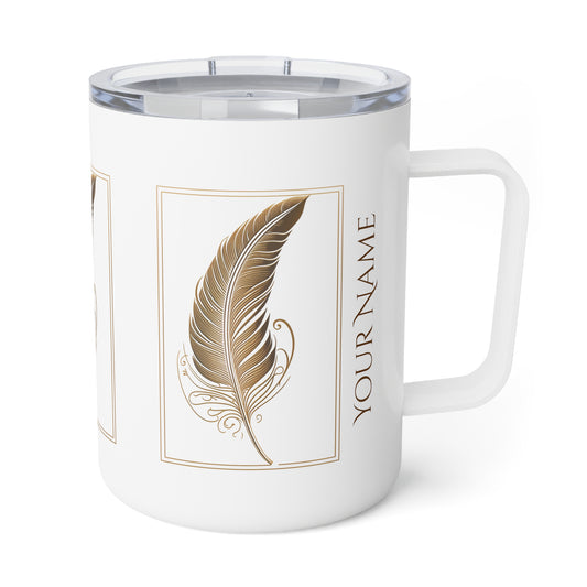 Golden Feather, Personalize It! Your Name, Insulated Coffee Mug