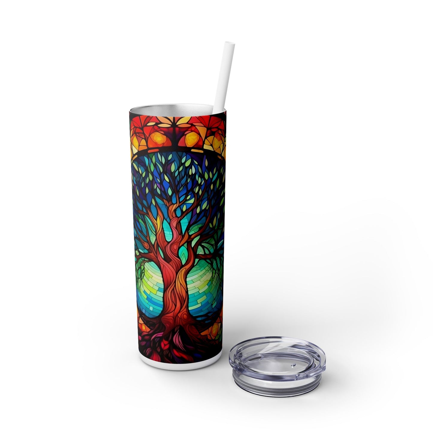 Tree of Life in Stained Glass | Skinny Tumbler with Straw