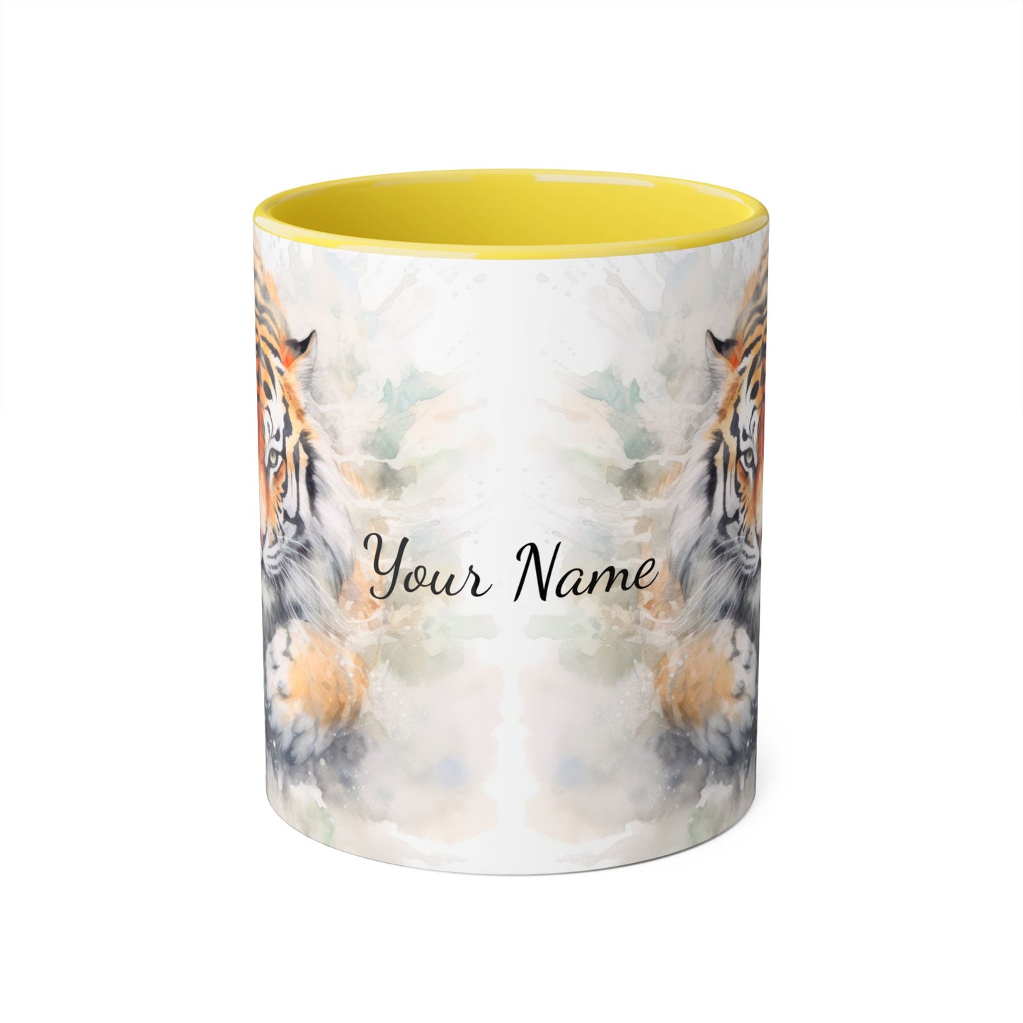 Twin Mystic Tigers · Personalize It! Your Name and Font | Accent Mug (Small) (Black/Red/Yellow).