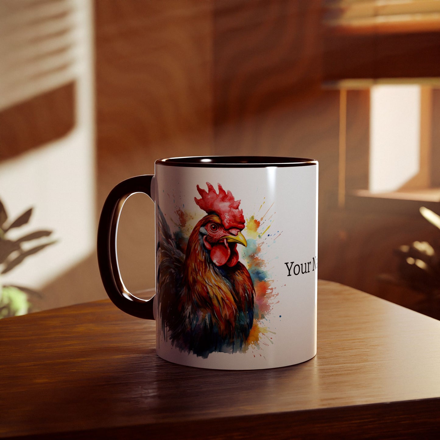 Majestic Rooster: Personalize It! Your Name and Font | Accent Mug (Small) (Black/Blue/Light Green/Pink/Red/Yellow) 🇨🇦🇺🇸