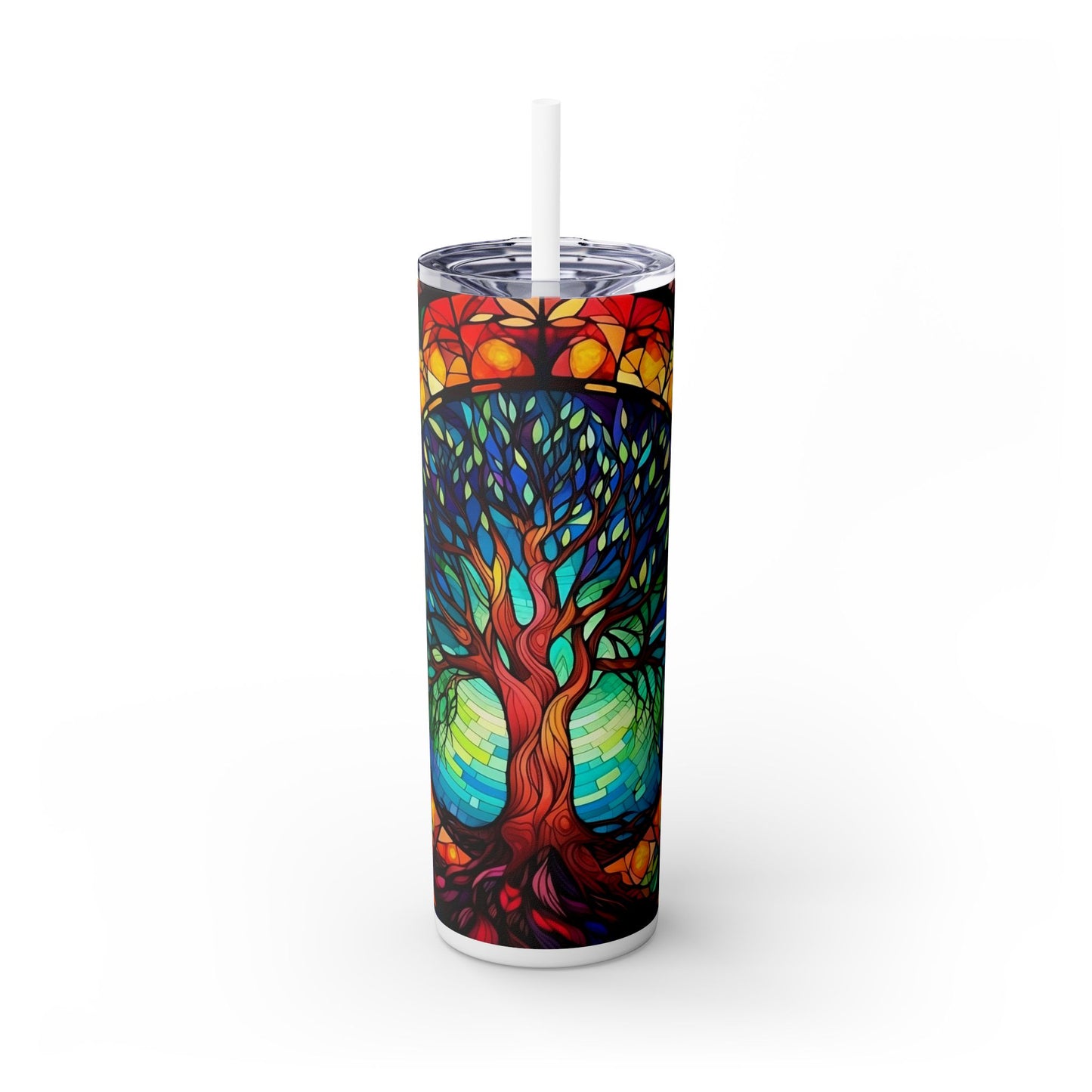 Tree of Life in Stained Glass | Skinny Tumbler with Straw