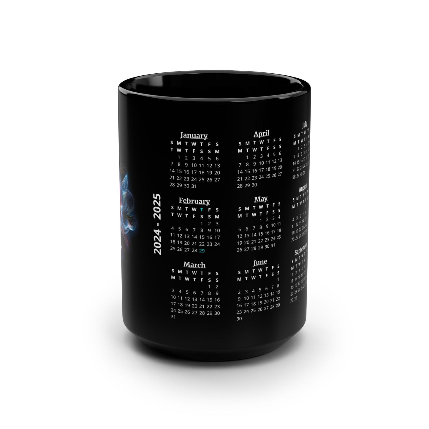 Temps Noir · Calendar Mugs: 2-Year Calendar 2024 to 2025 | Black Mug (Medium)