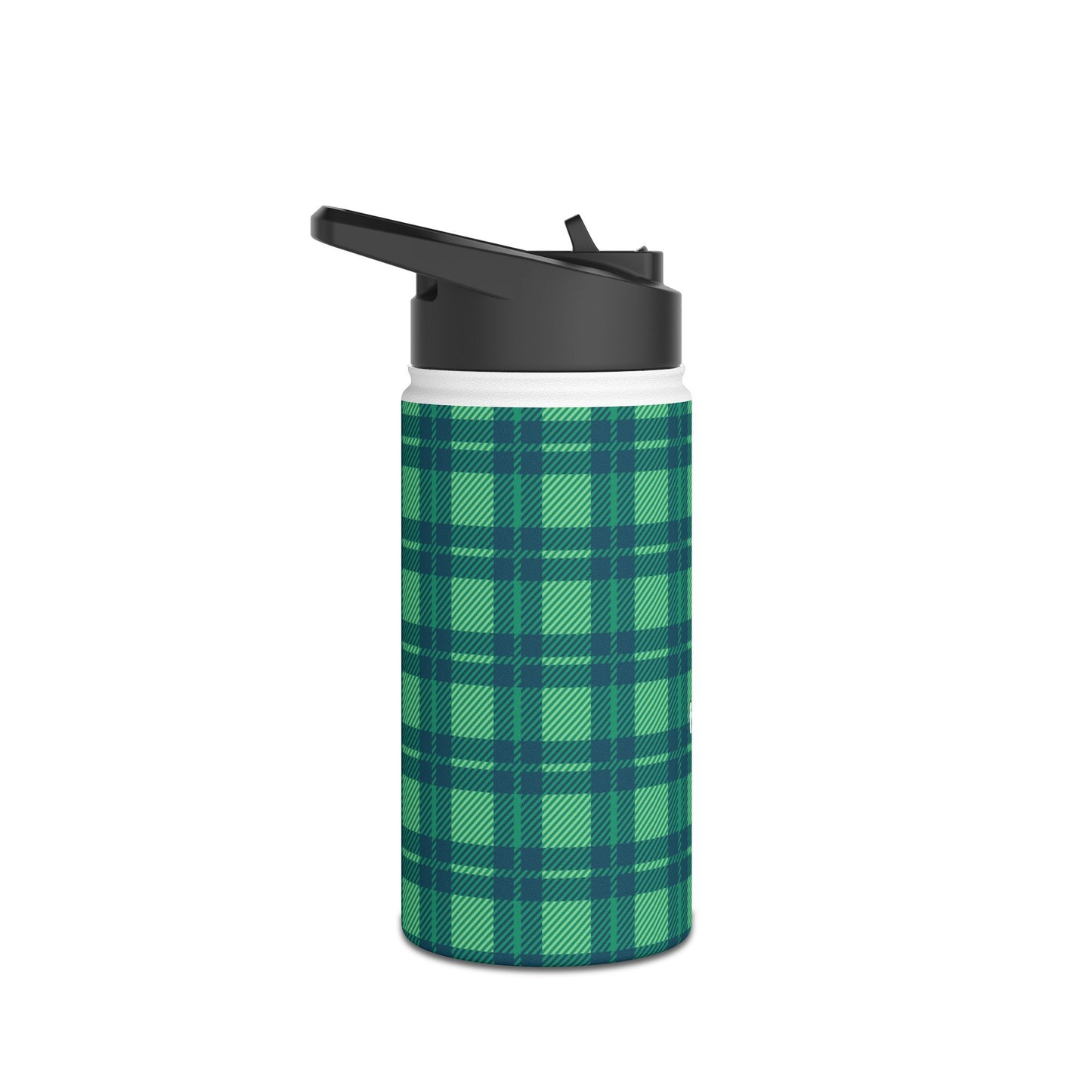 Verdant Green Tartan, Personalize It! Your Name, Stainless Steel Water Bottle Standard Lid (Small/Medium)