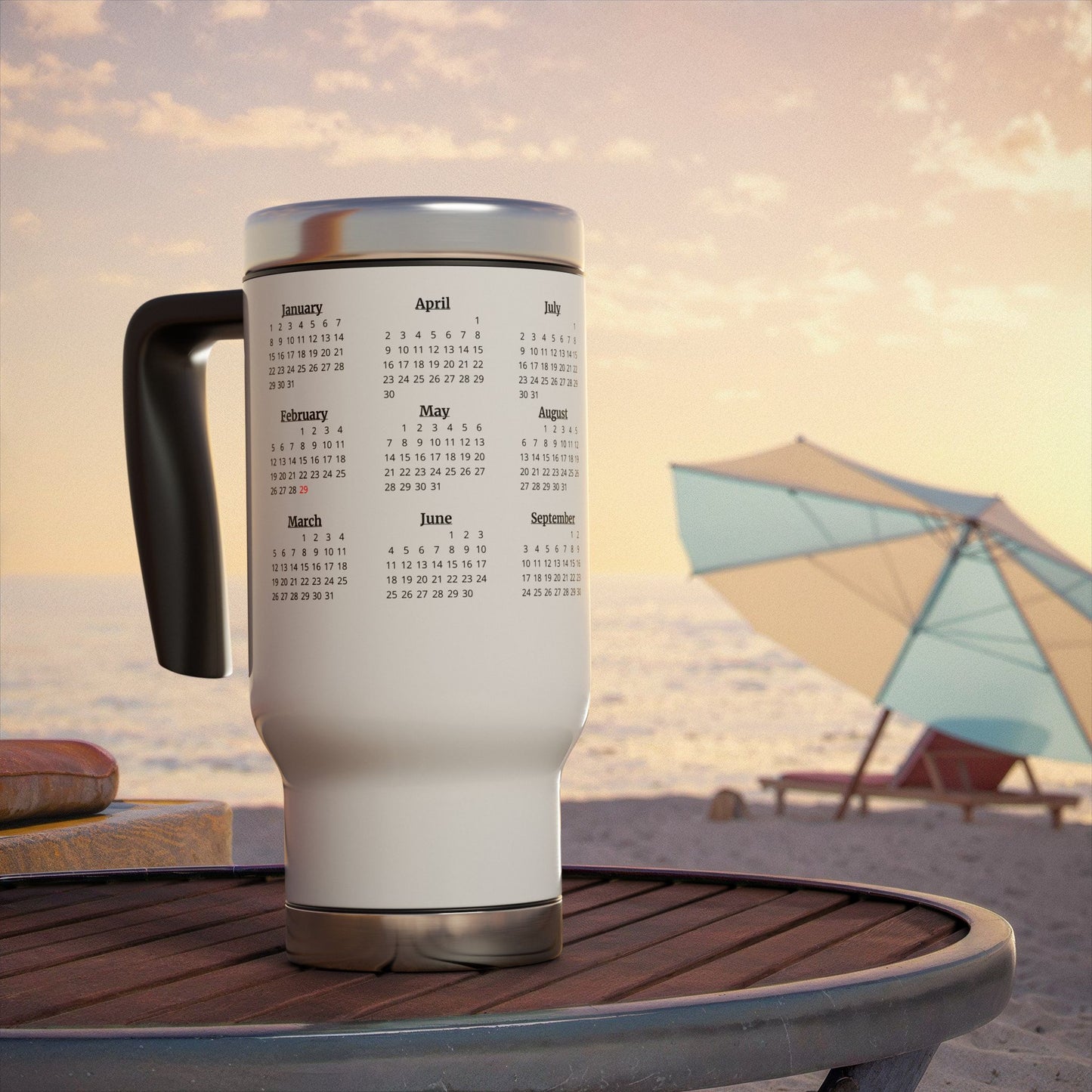 Calendar Mugs: 15-Year Calendar 2023 to 2037 | Stainless Steel Travel Mug with Handle