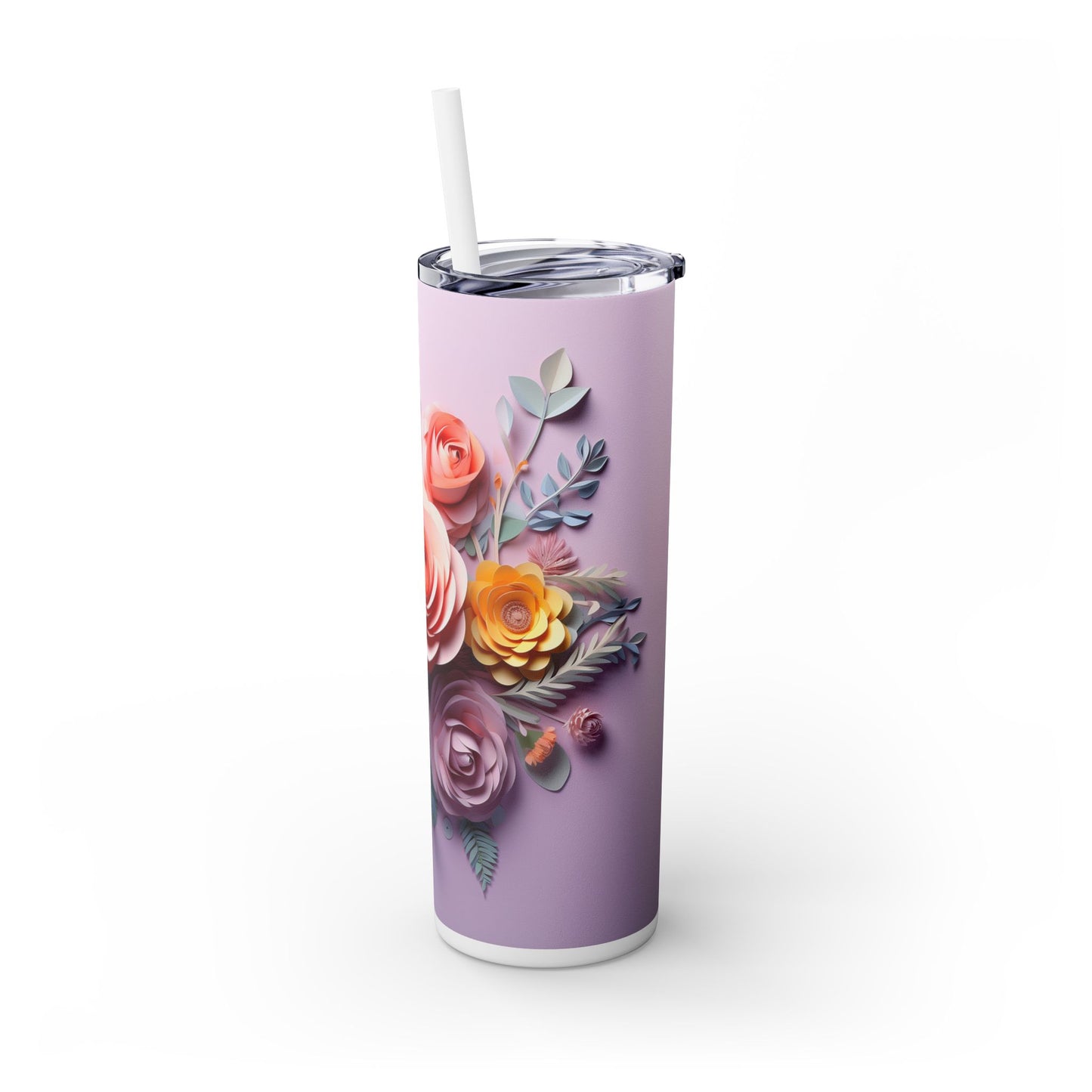 Pastel Paper Floral Dream | Skinny Tumbler with Straw