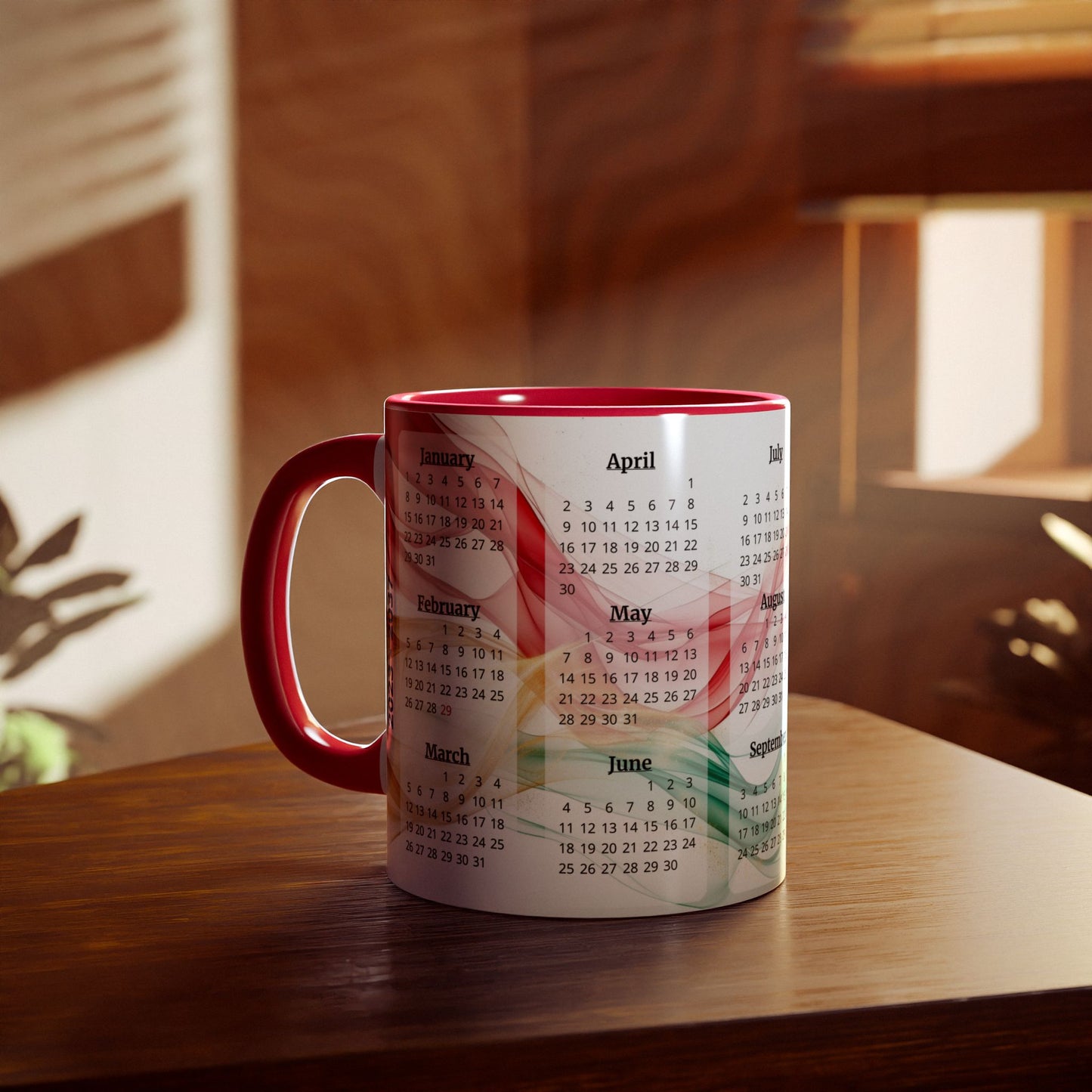 Seta Italiana · Calendar Mugs: 15-Year Calendar 2023 to 2037 | Accent Mug (Small) (Light Green/Red/Yellow).