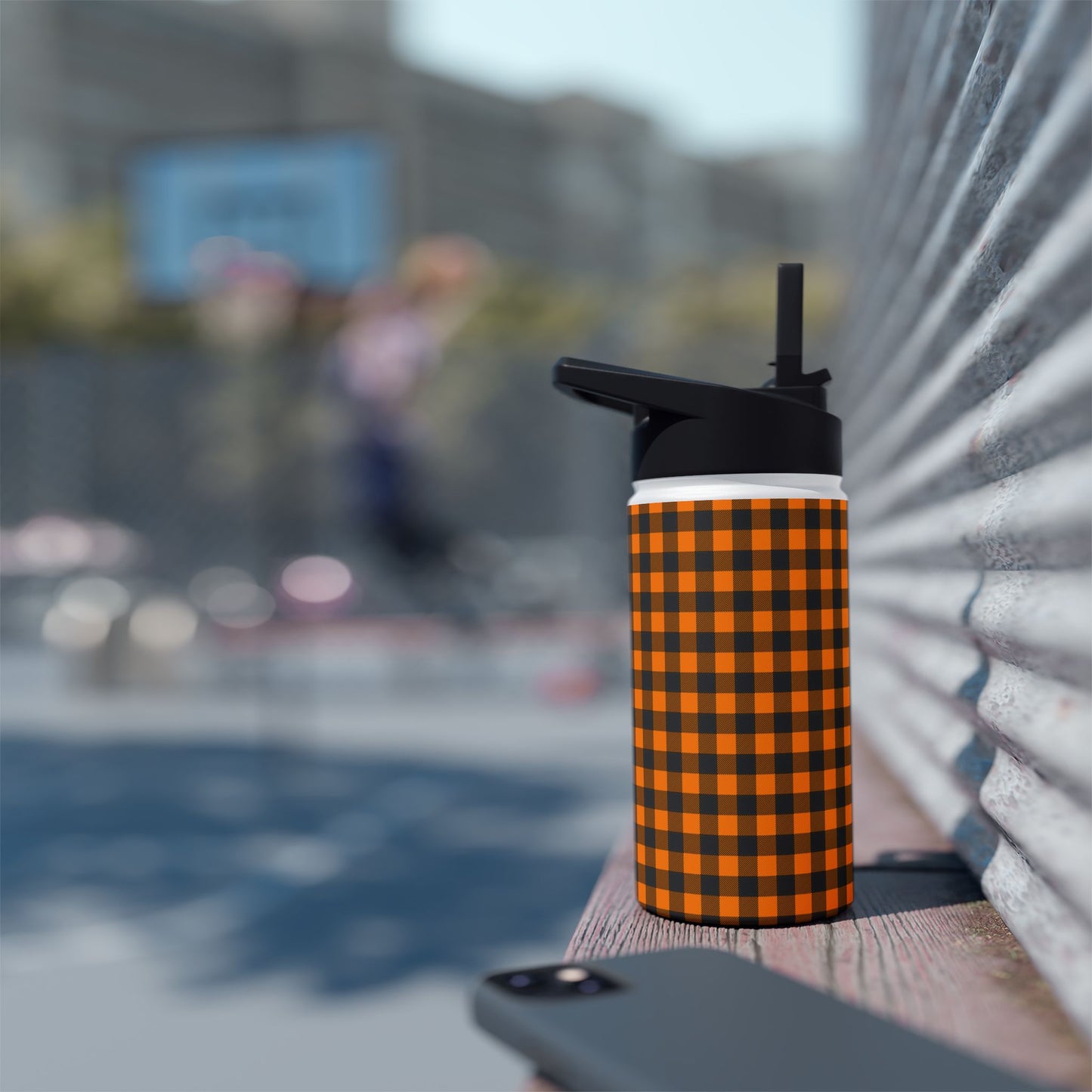 Black Orange Checks | Stainless Steel Water Bottle Standard Lid (Small/Medium)