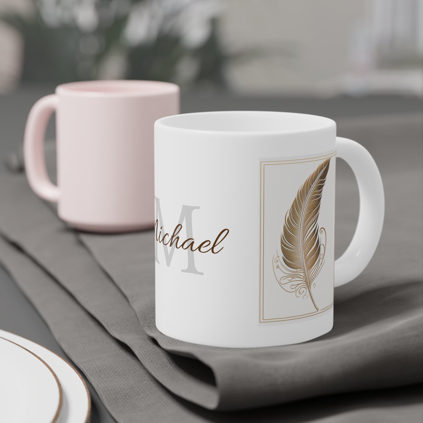 Golden Feather: Personalize It! Your Name | Ceramic Mug (Small/Medium/Large)