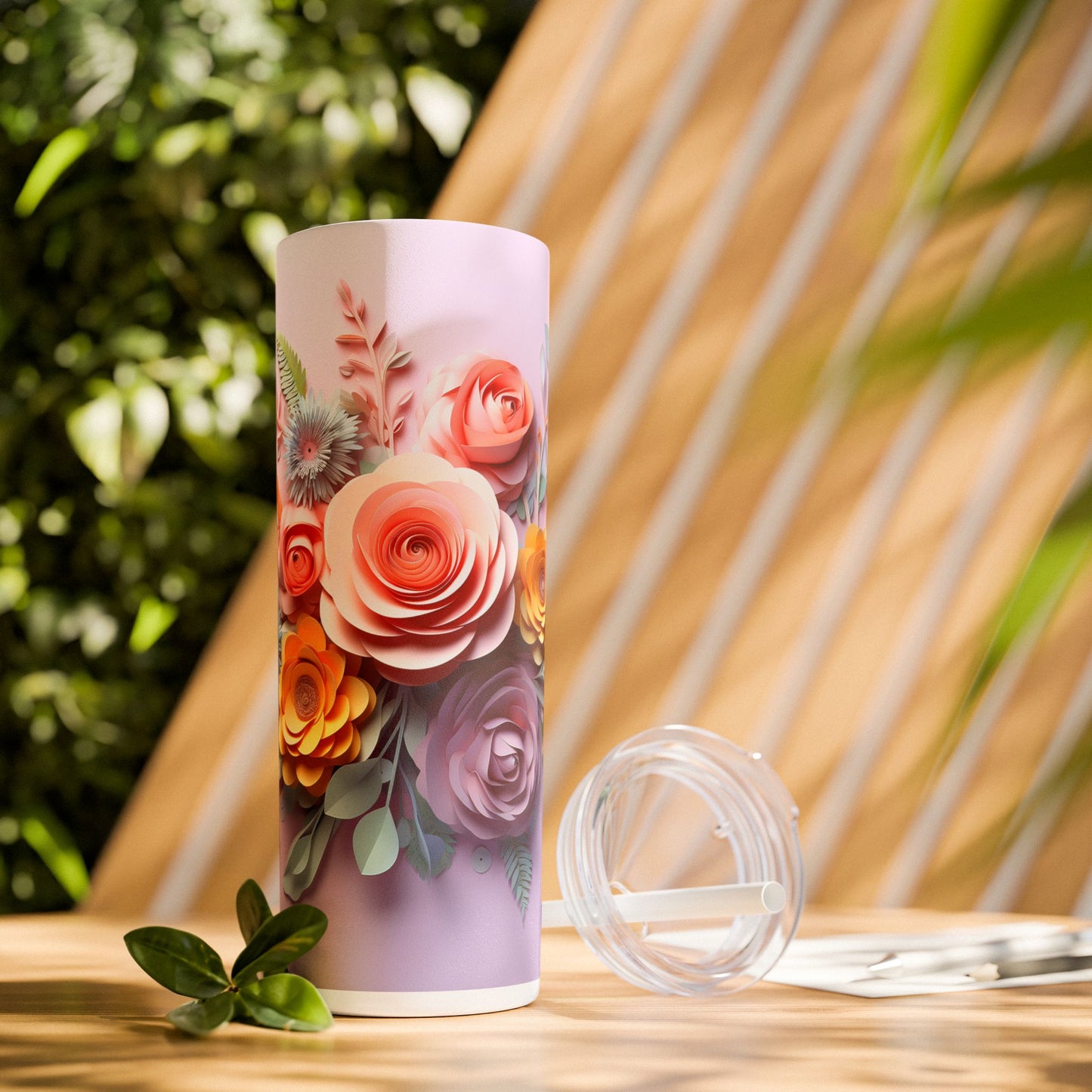 Pastel Paper Floral Dream | Skinny Tumbler with Straw