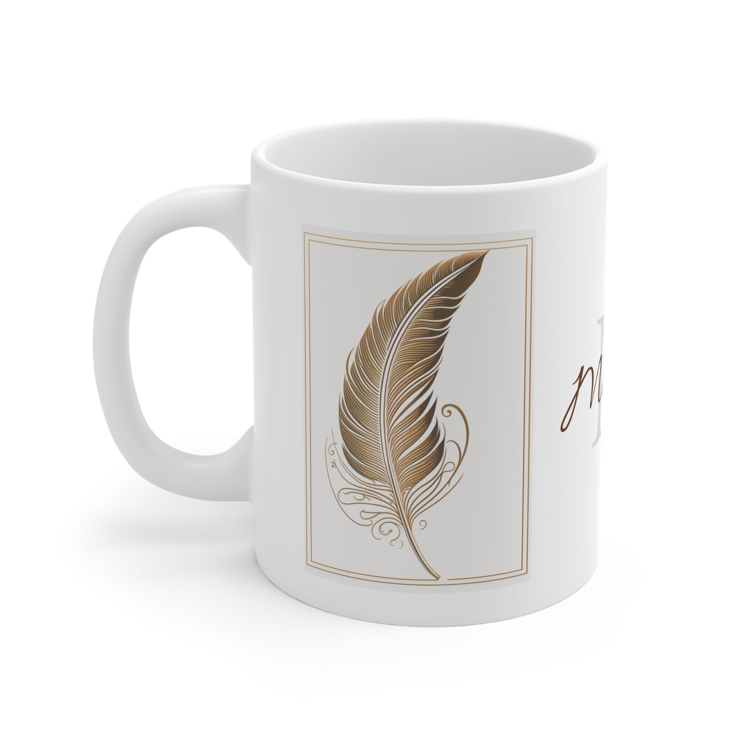 Golden Feather · Personalize It! Your Name | Ceramic Mug (Small/Medium/Large).