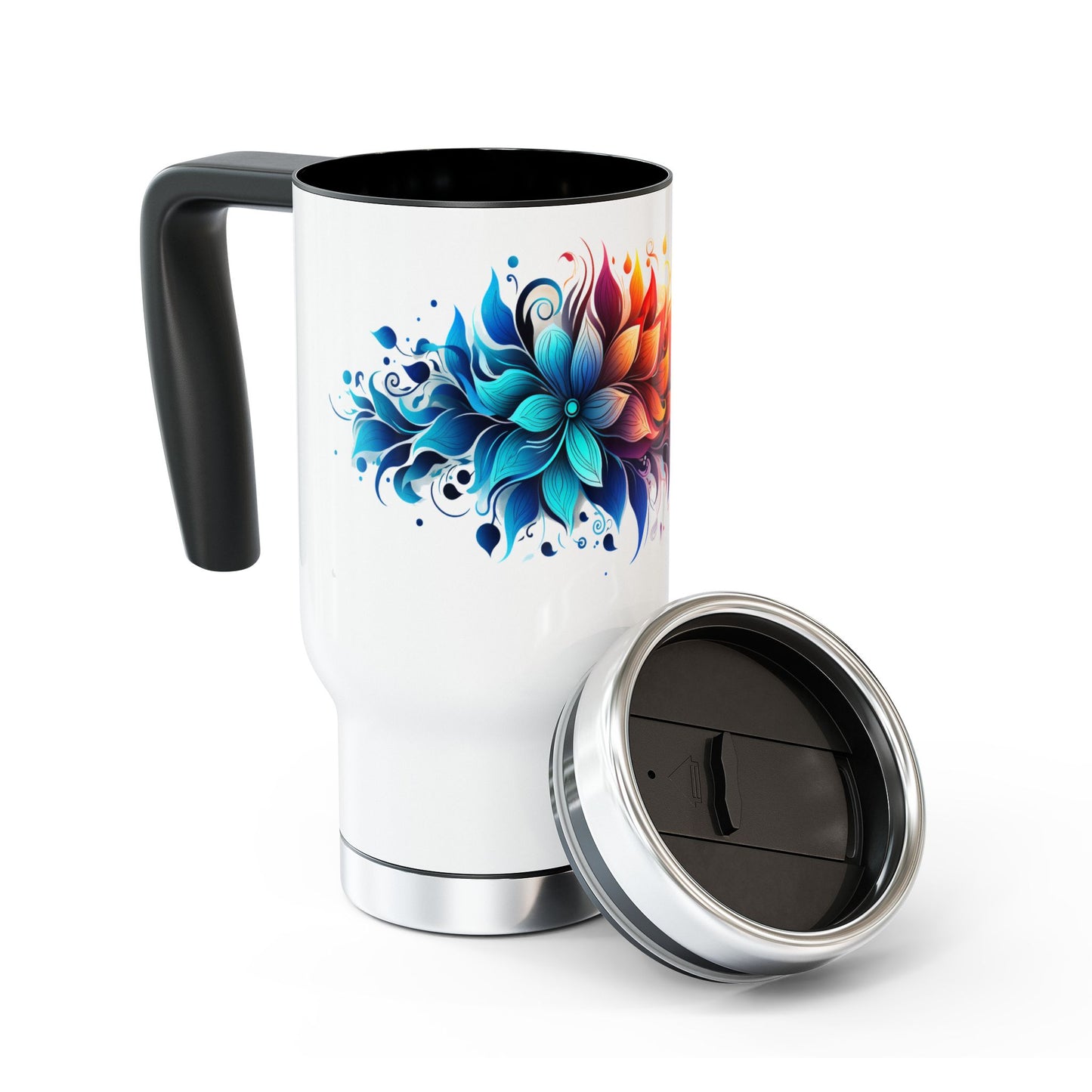 Vibrant Bloom Spectrum: Personalize It! Your Name, Your Font | Stainless Steel Travel Mug with Handle