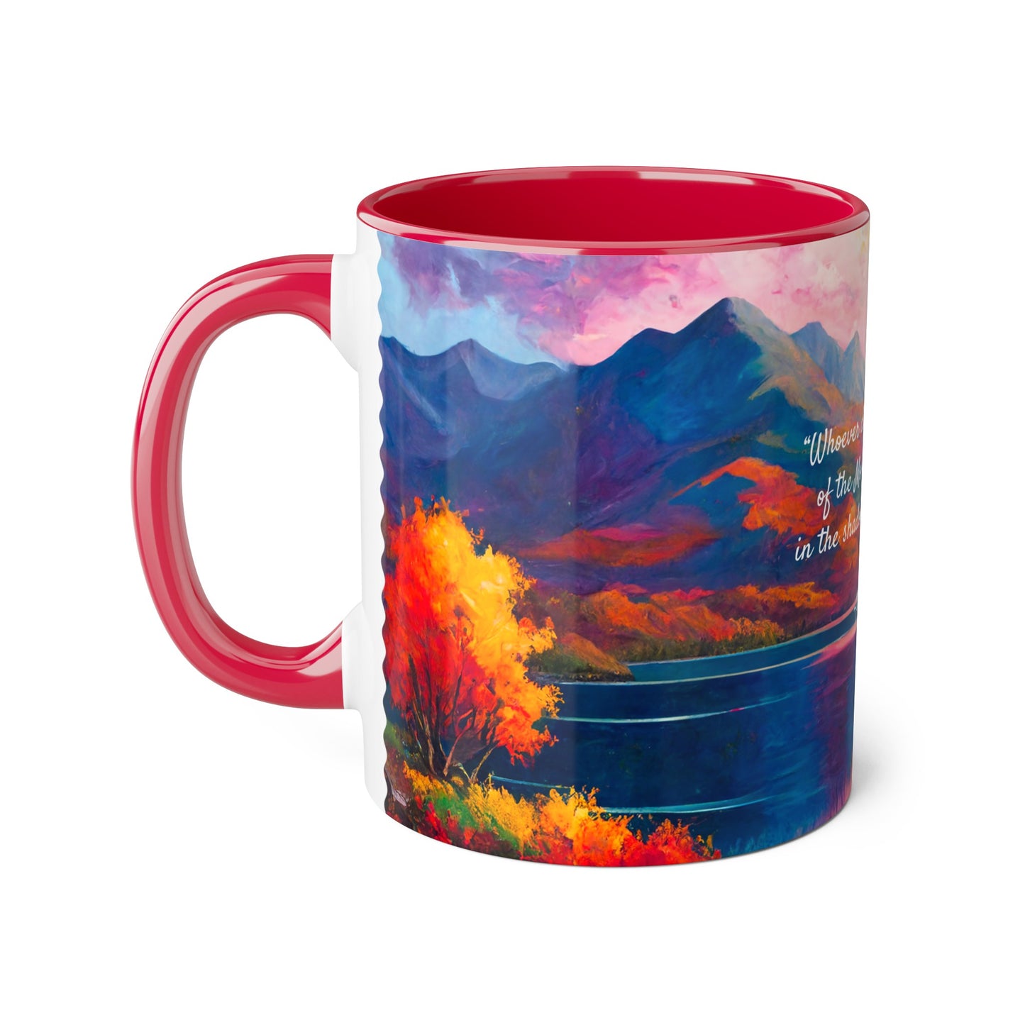 Autumn Lake, Psalm 91, Accent Mug (Small) (Blue/Pink/Red/Yellow)