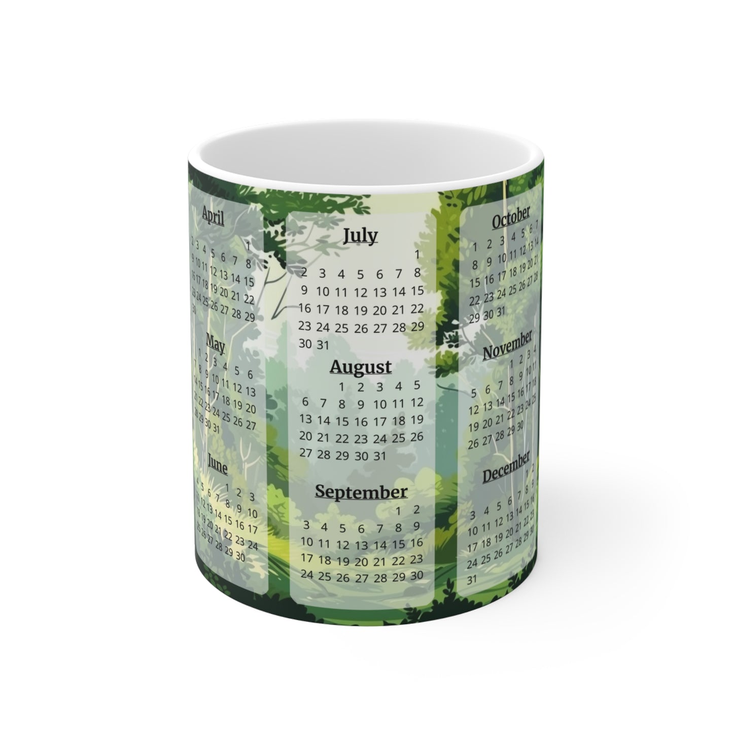 Green Forest, 15 Year Calendar 2023 to 2037, Ceramic Mug (Small)