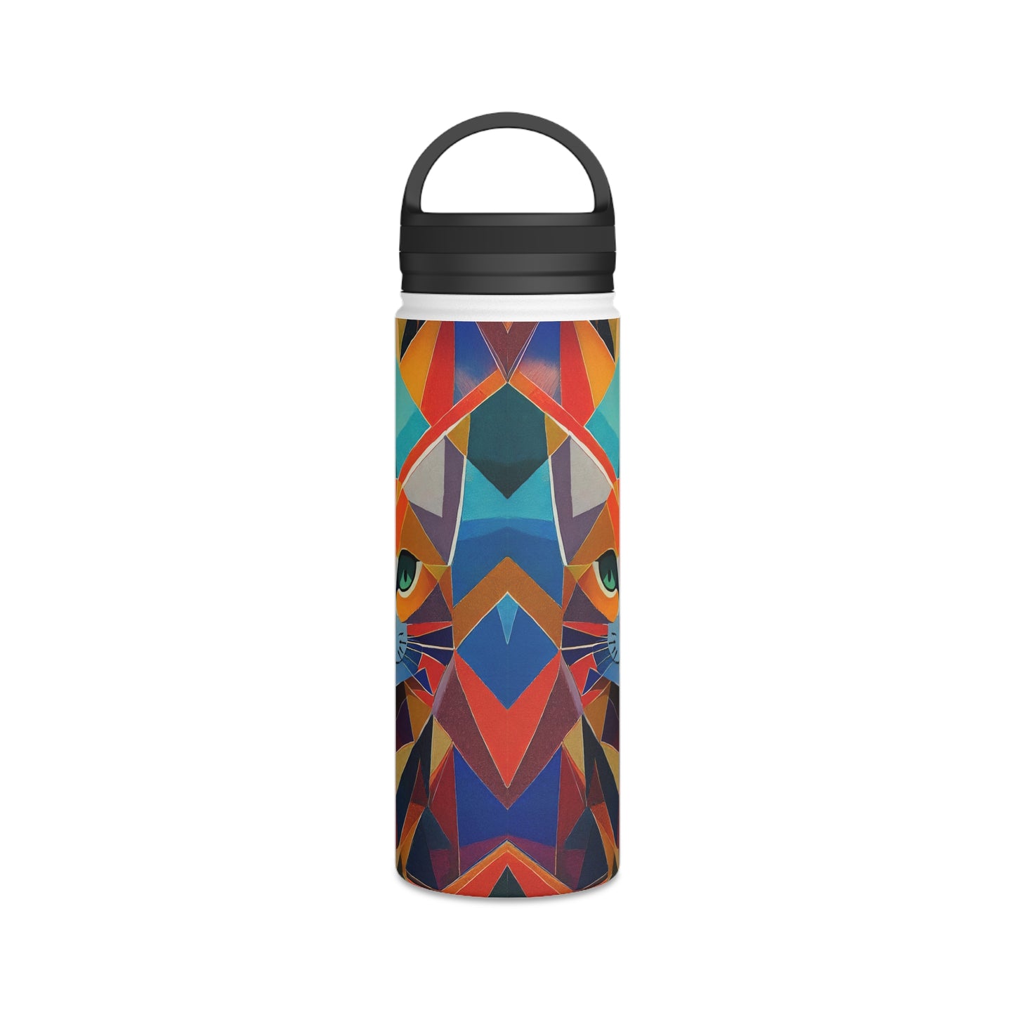 Geometric Feline Fusion | Stainless Steel Water Bottle Handle Lid (Small/Medium)