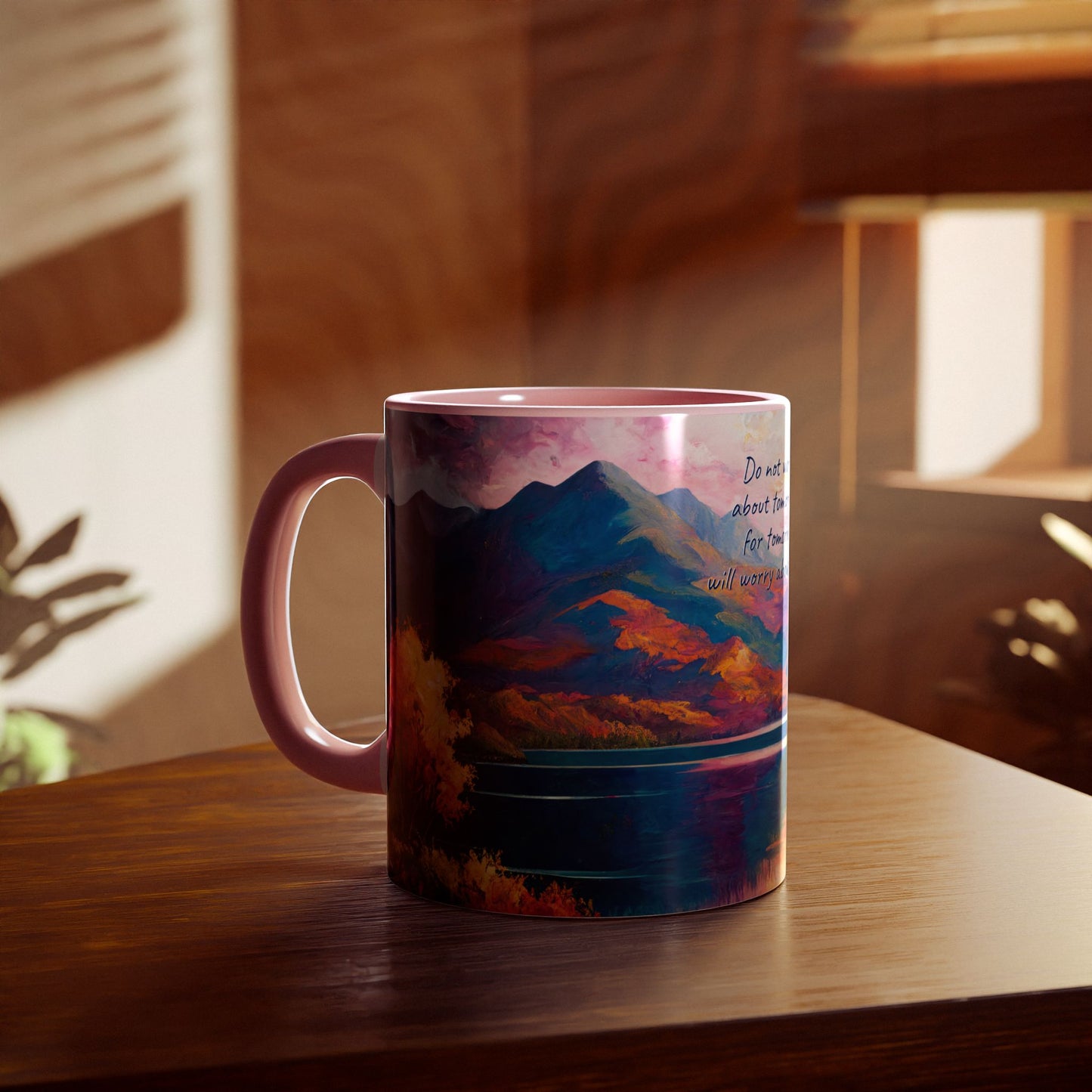 Autumn Lake · Customize It! Your Text or Quote | Accent Mug (Small) (Blue/Pink/Red/Yellow).