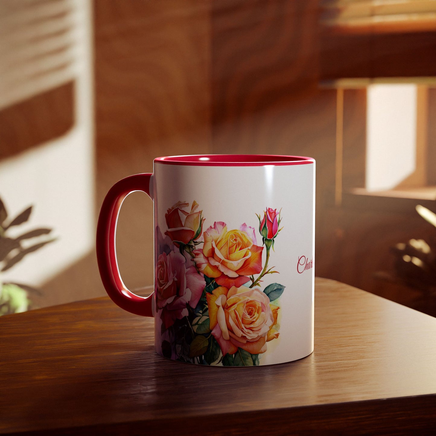 Roses Pink and Yellow: Personalize It! Your Name in Your Font Color | Accent Mug (Small)