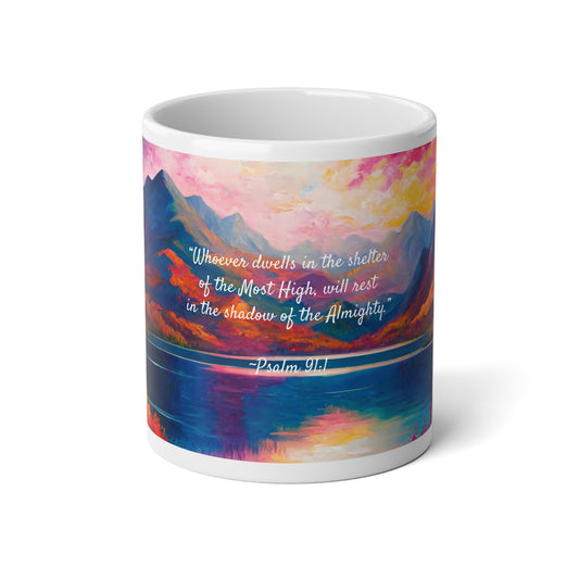 Autumn Lake, Psalm 91, Ceramic Mug (Large)